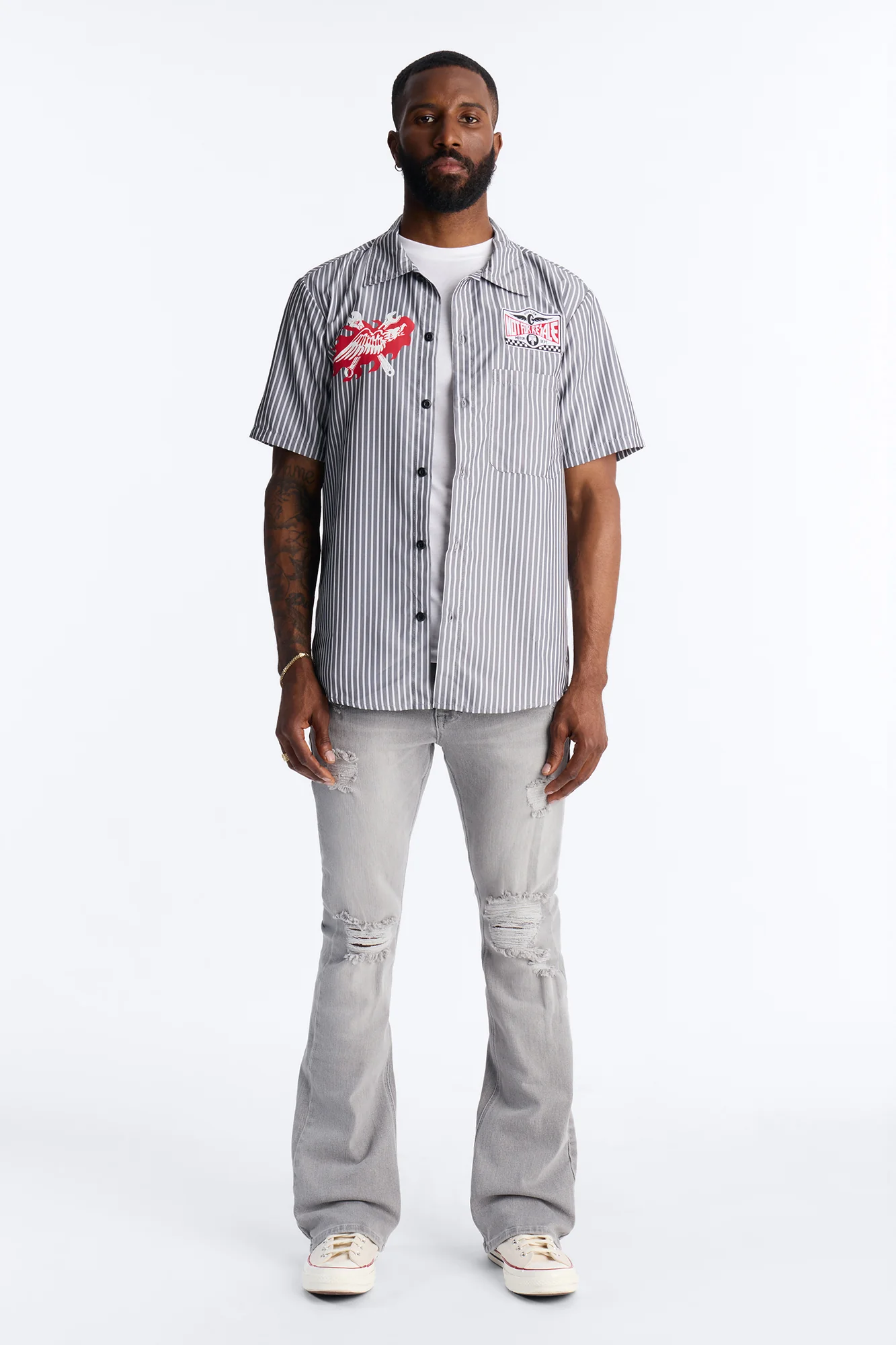 Essential Destroyed Stacked Slim Flare Stretch Jean - Grey - Image 2