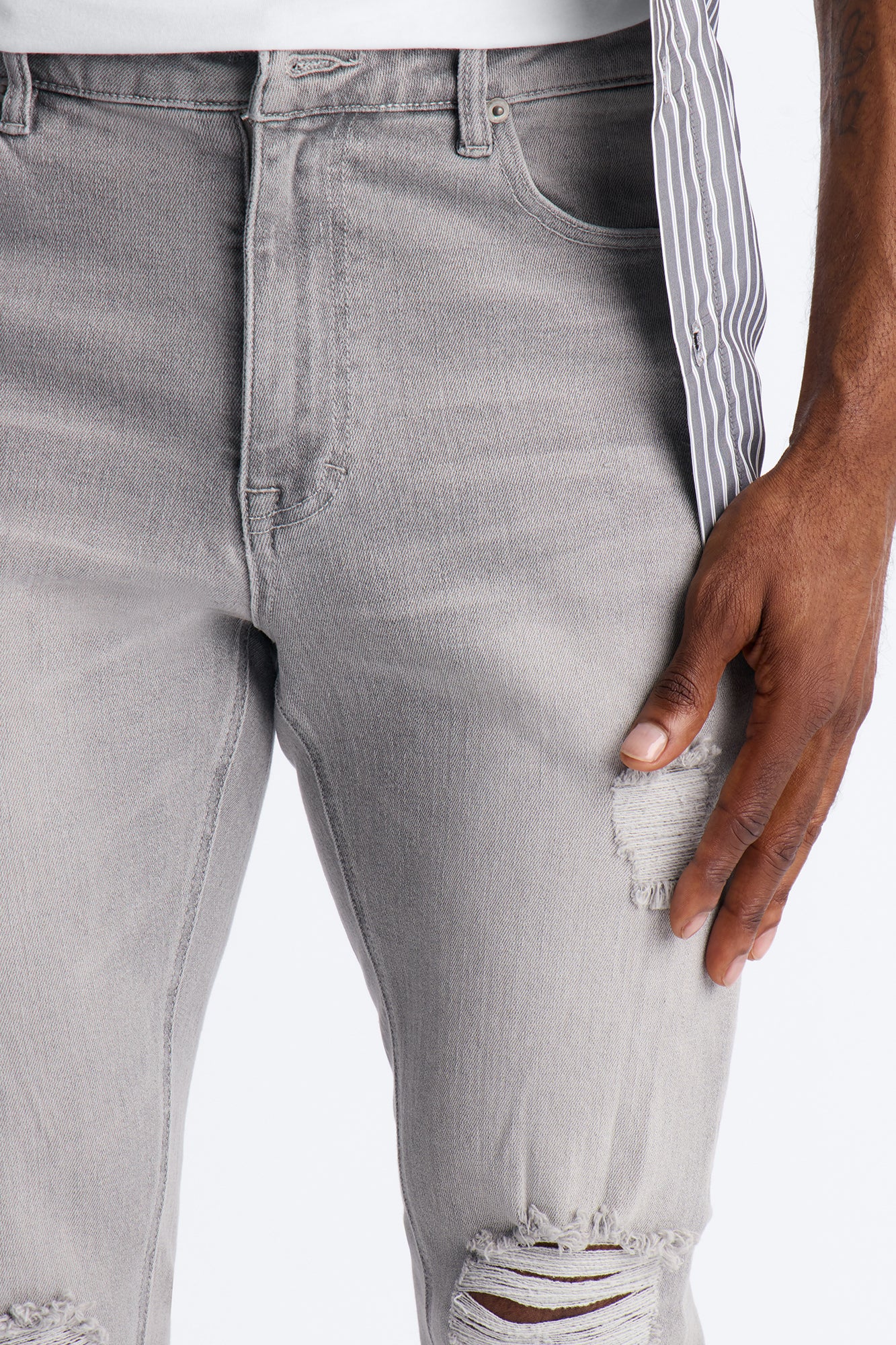 Essential Destroyed Stacked Slim Flare Stretch Jean - Grey - Image 3