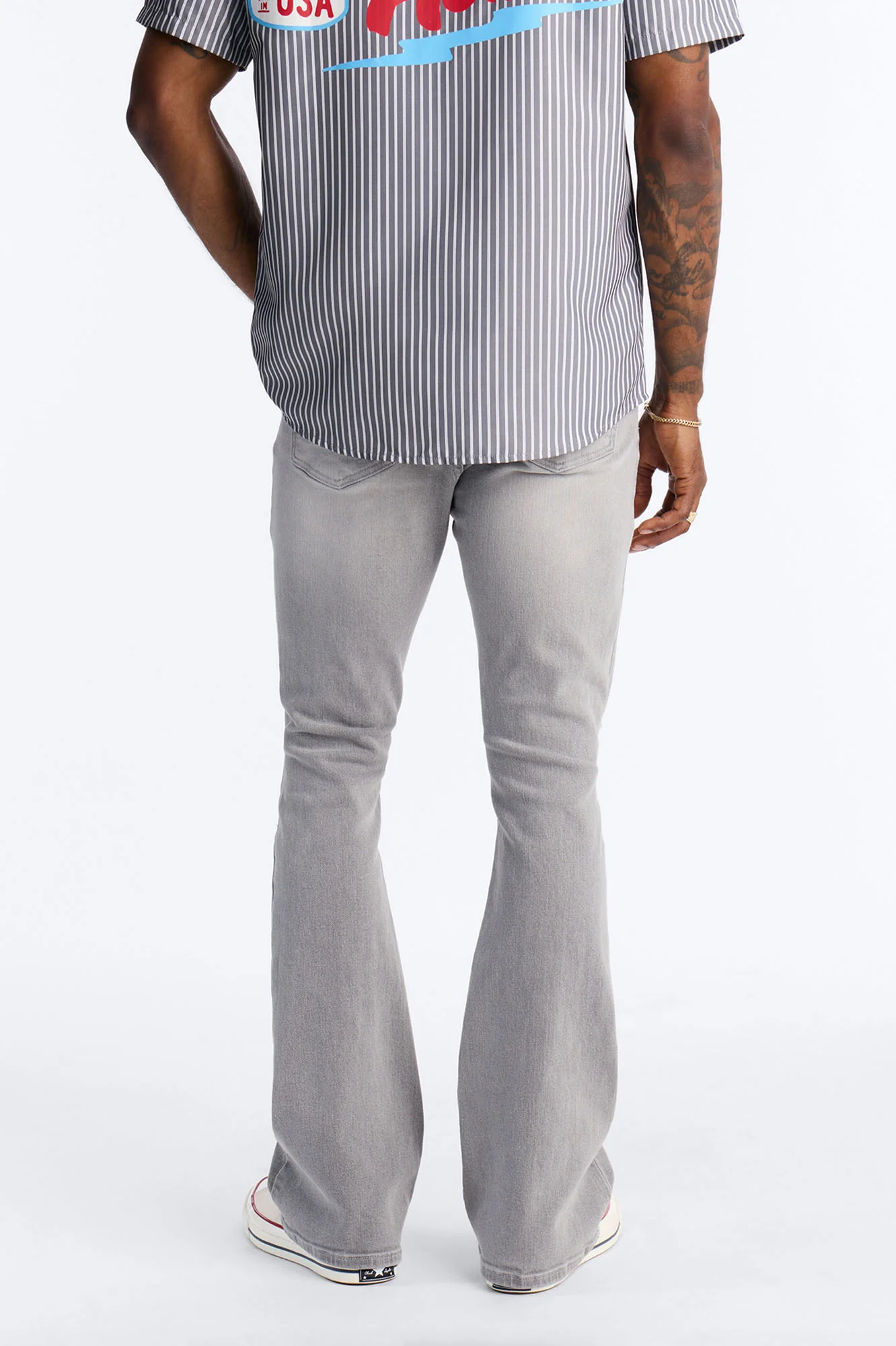 Essential Destroyed Stacked Slim Flare Stretch Jean - Grey - Image 4