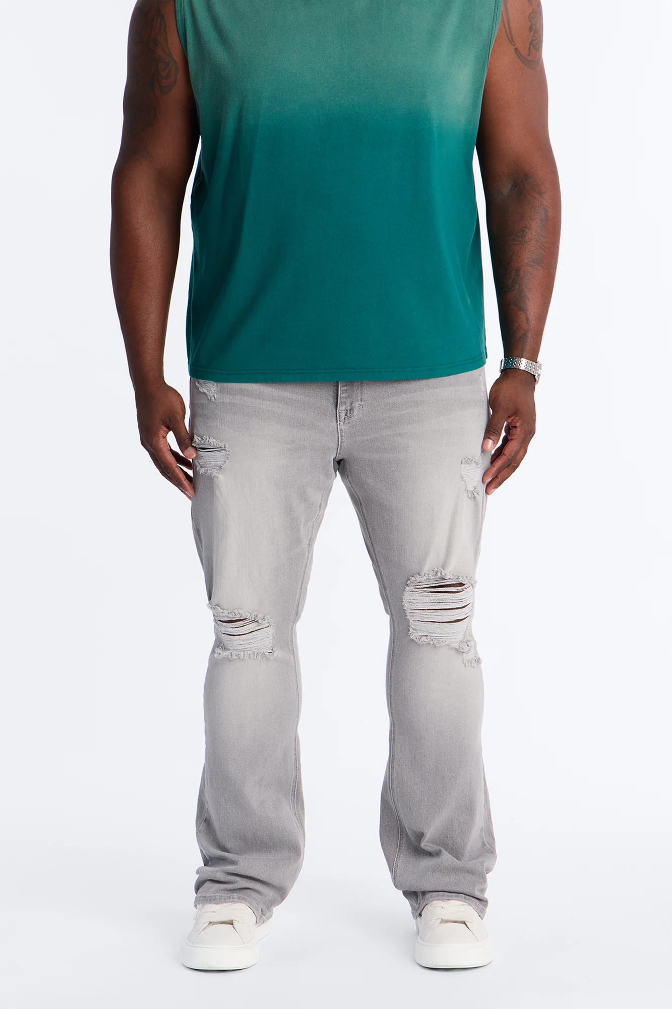 Essential Destroyed Stacked Slim Flare Stretch Jean - Grey - Image 5