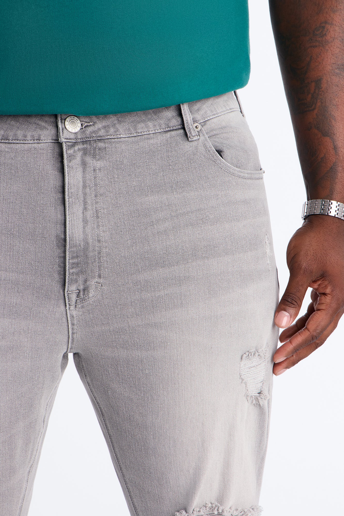 Essential Destroyed Stacked Slim Flare Stretch Jean - Grey - Image 7