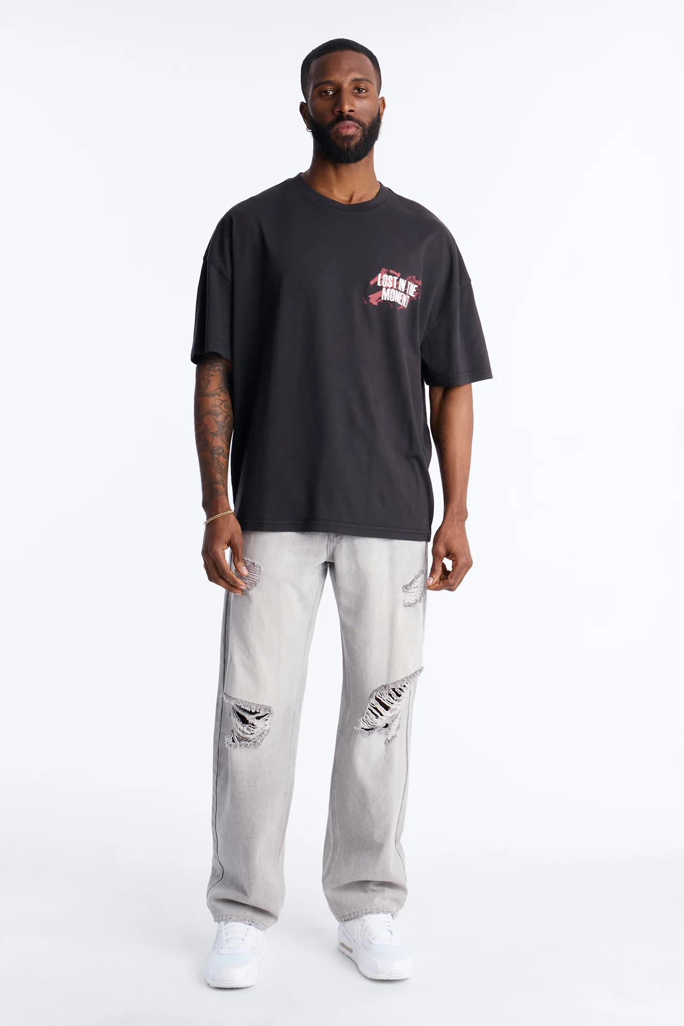 Essential Destroyed Straight Rigid Jean - Grey - Image 2