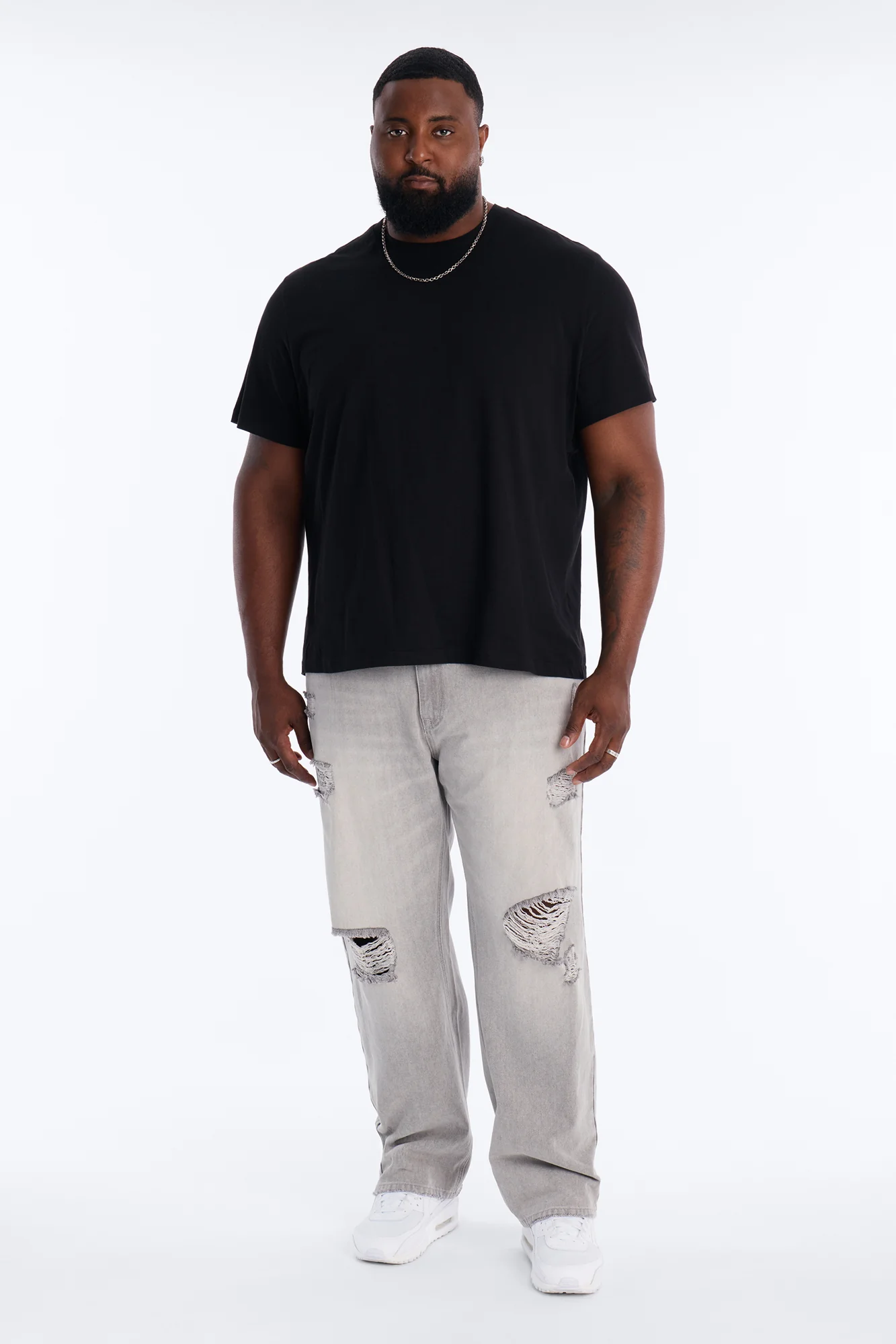 Essential Destroyed Straight Rigid Jean - Grey - Image 7