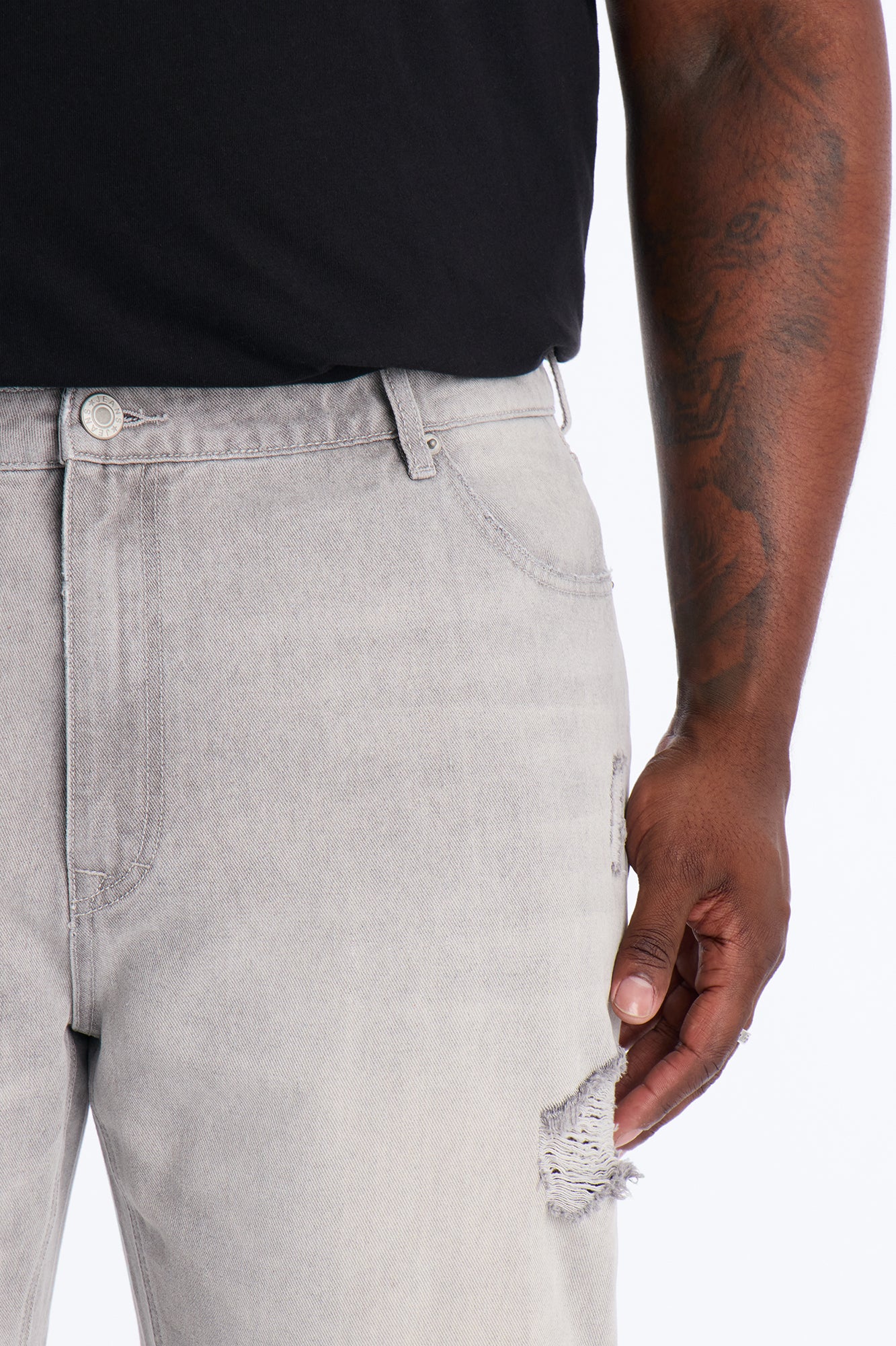 Essential Destroyed Straight Rigid Jean - Grey - Image 8