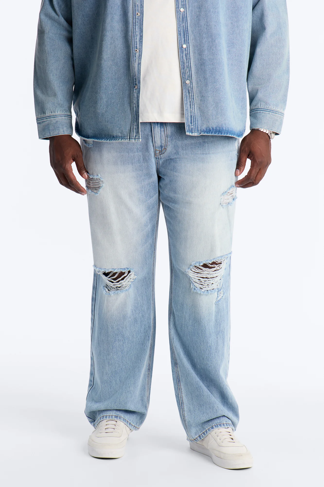 Essential Destroyed Straight Rigid Jean - Light Blue Wash - Image 5