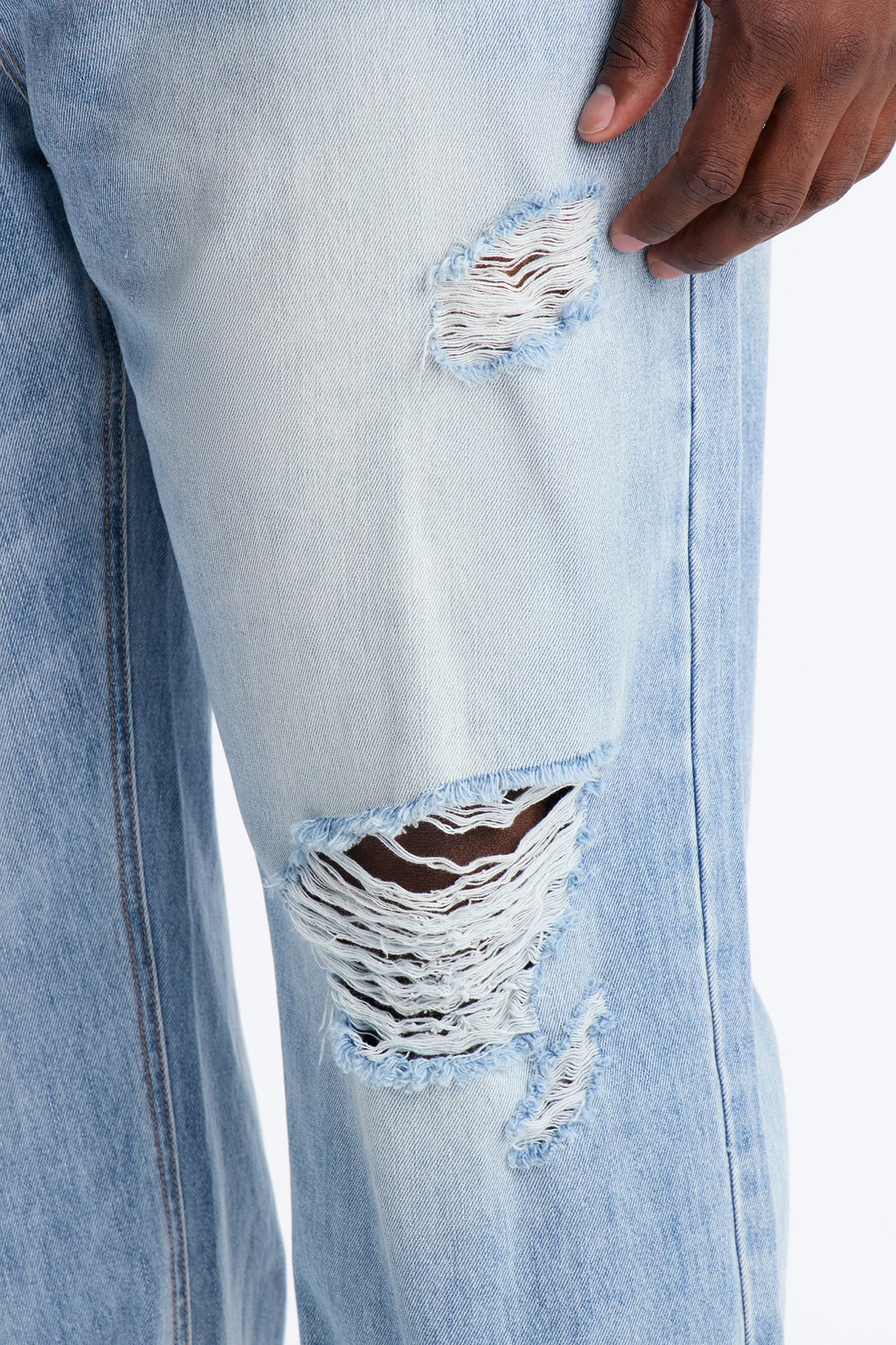 Essential Destroyed Straight Rigid Jean - Light Blue Wash - Image 8