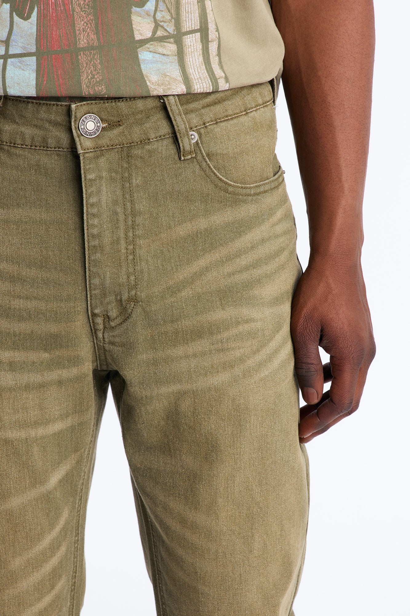 Essential Hue Stacked Skinny Flare Stretch Jean - Olive - Image 3