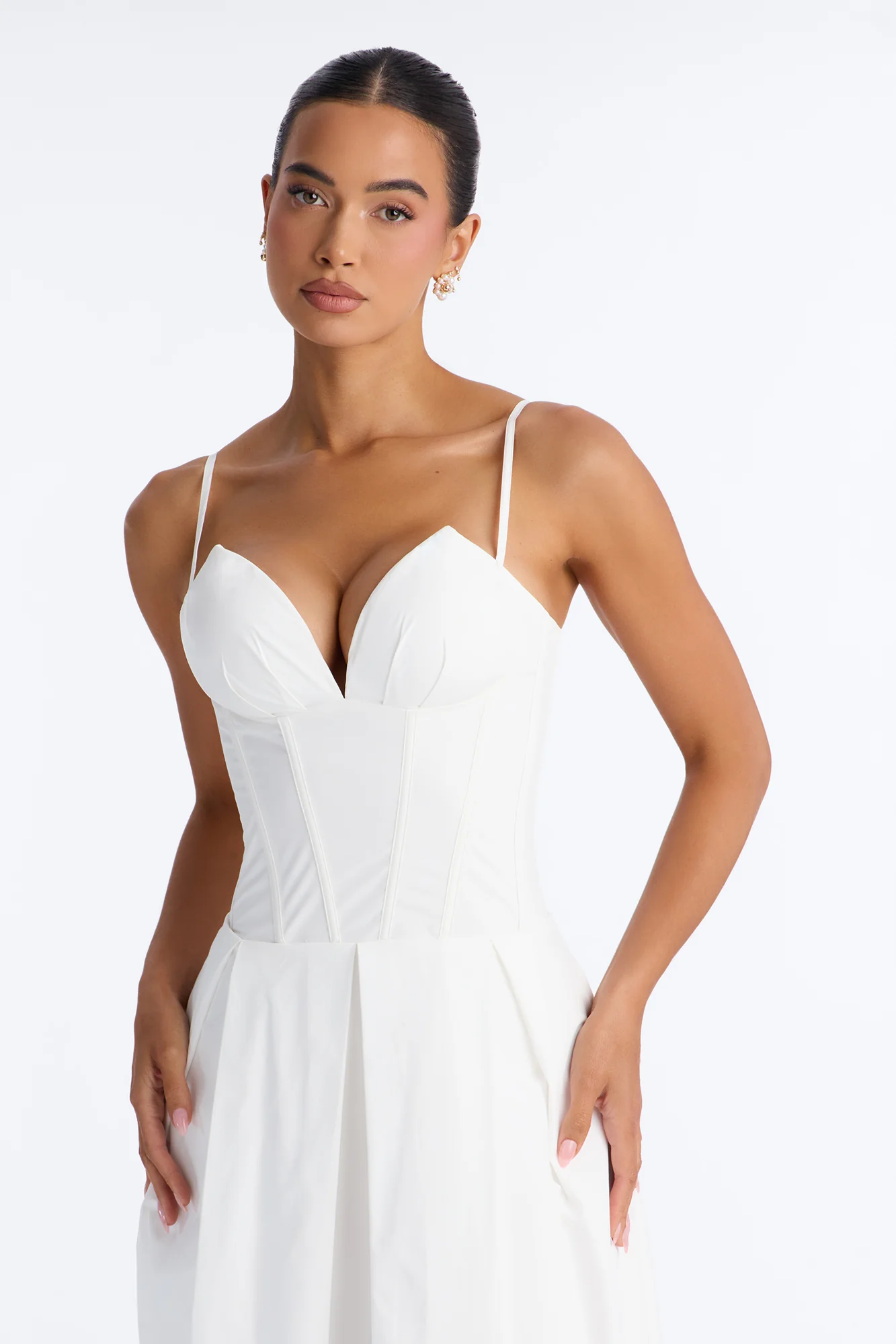 Estella Corset Poplin Midi Dress - White - Image 2