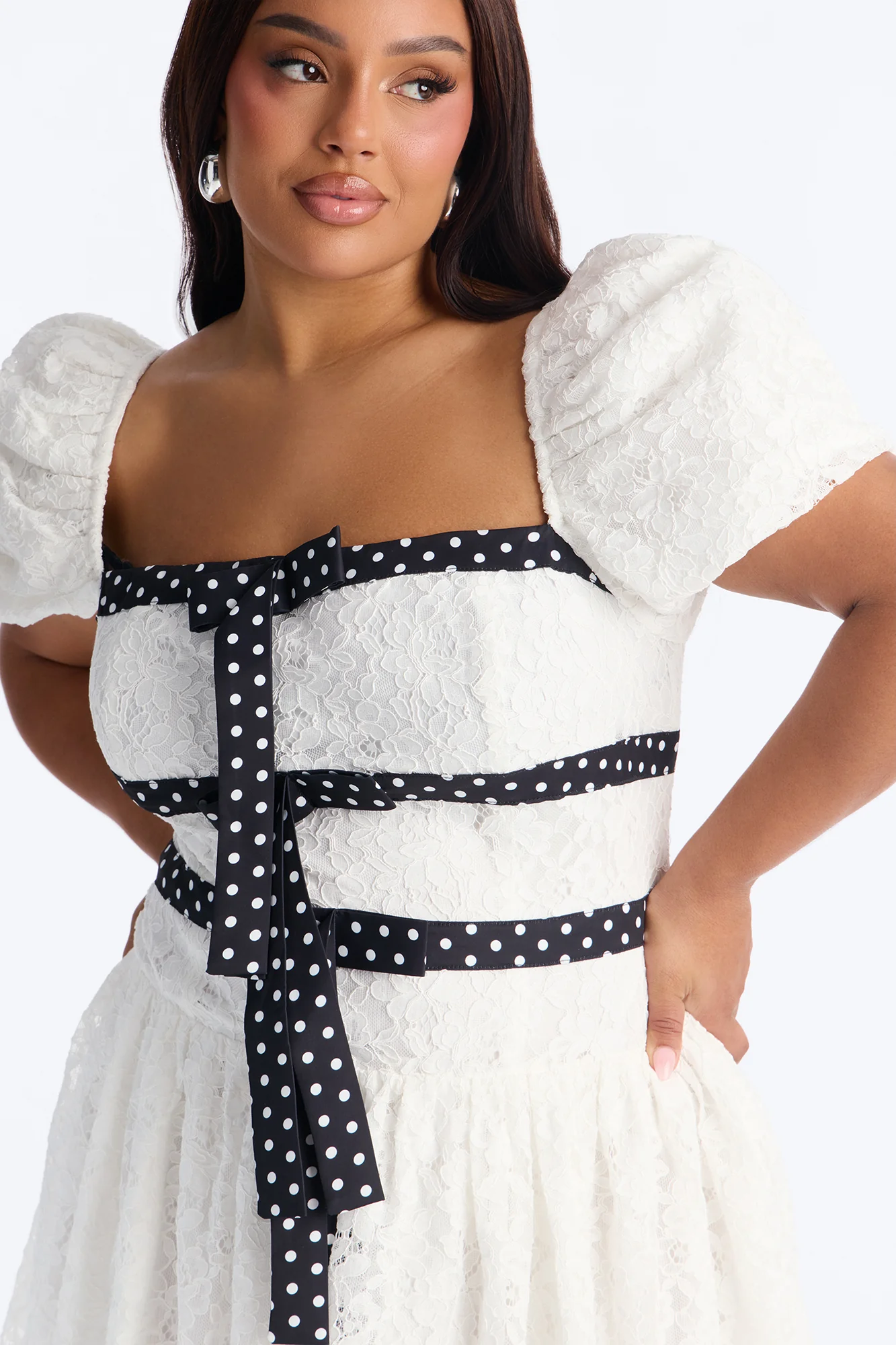 Eternal Lace Puff Sleeve Mini Dress - Ivory/combo - Image 7