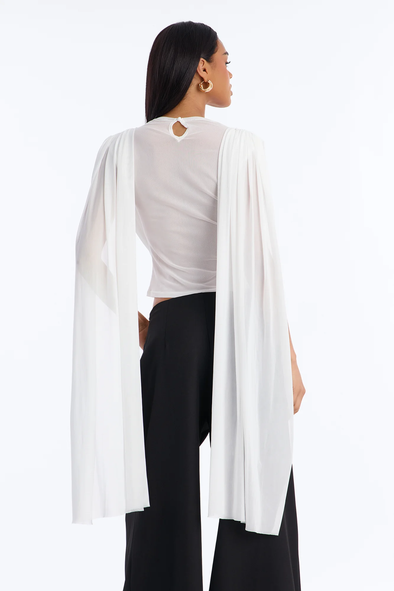 Ethereal Energy Mesh Mock Neck Drape Top - White - Image 5