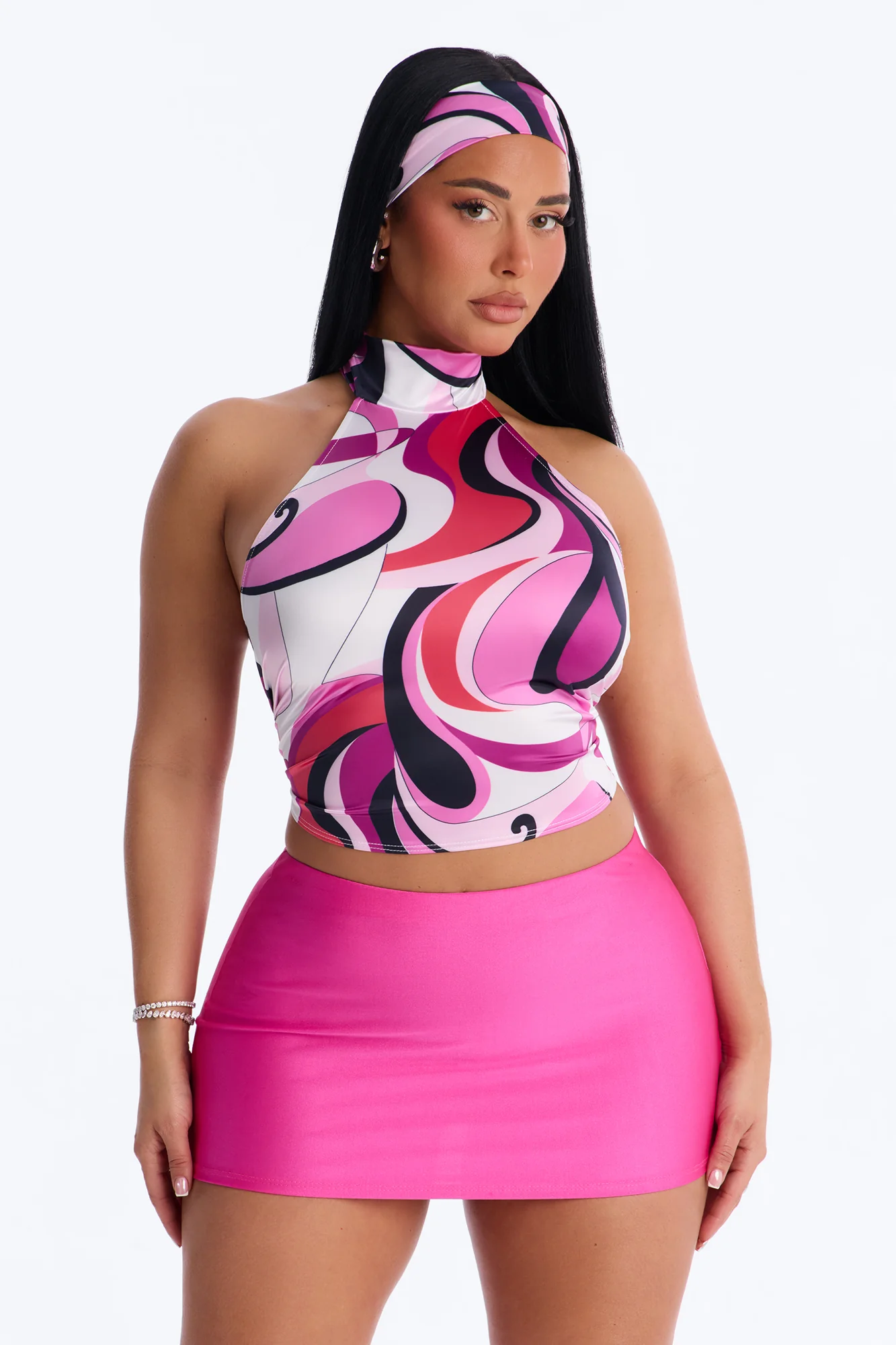 Euro Escape 2 Piece Headband and Halter Top - Pink/combo
