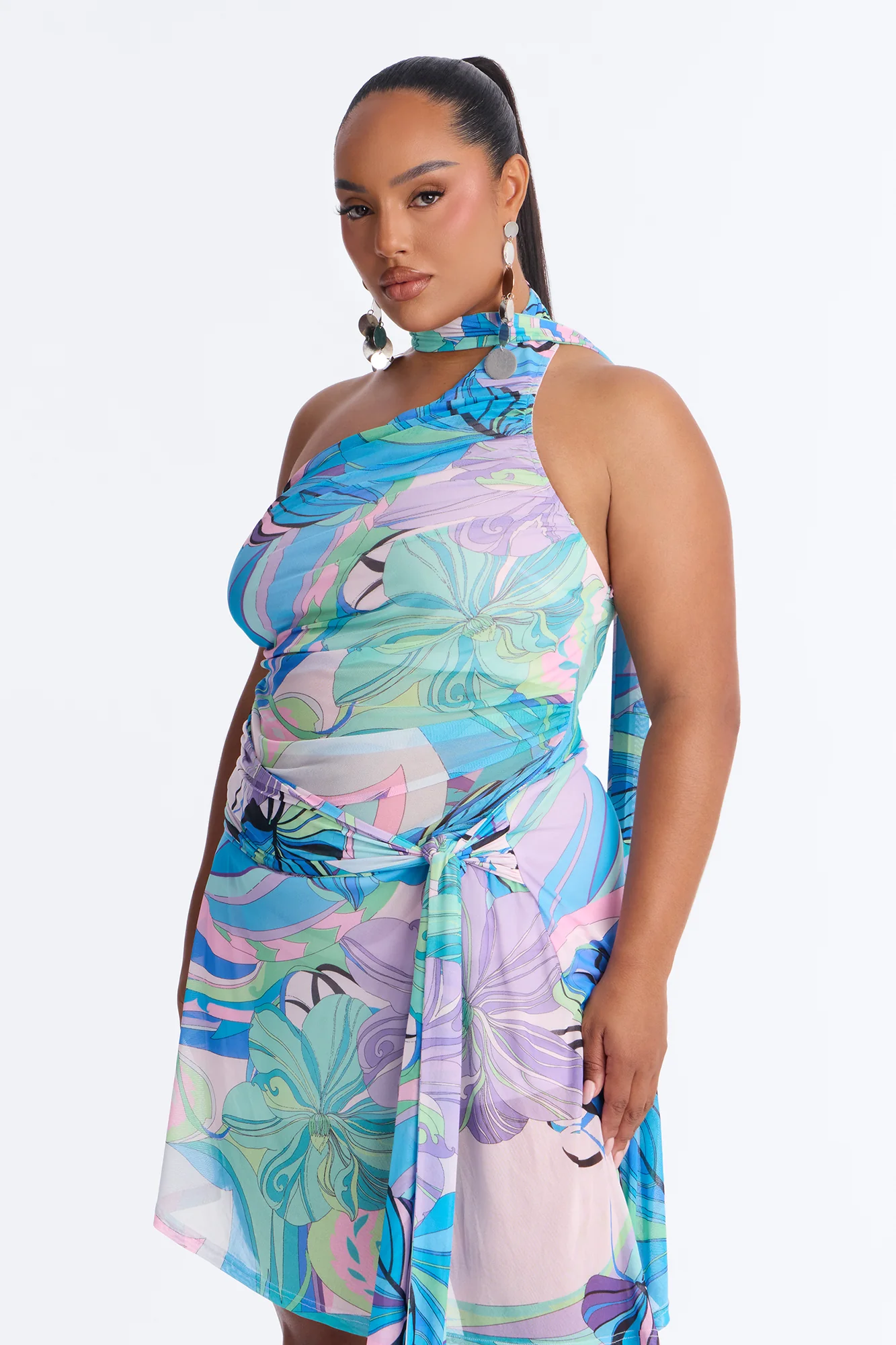 Euro Summer Abstract Mesh Mini Dress - Blue/combo - Image 4