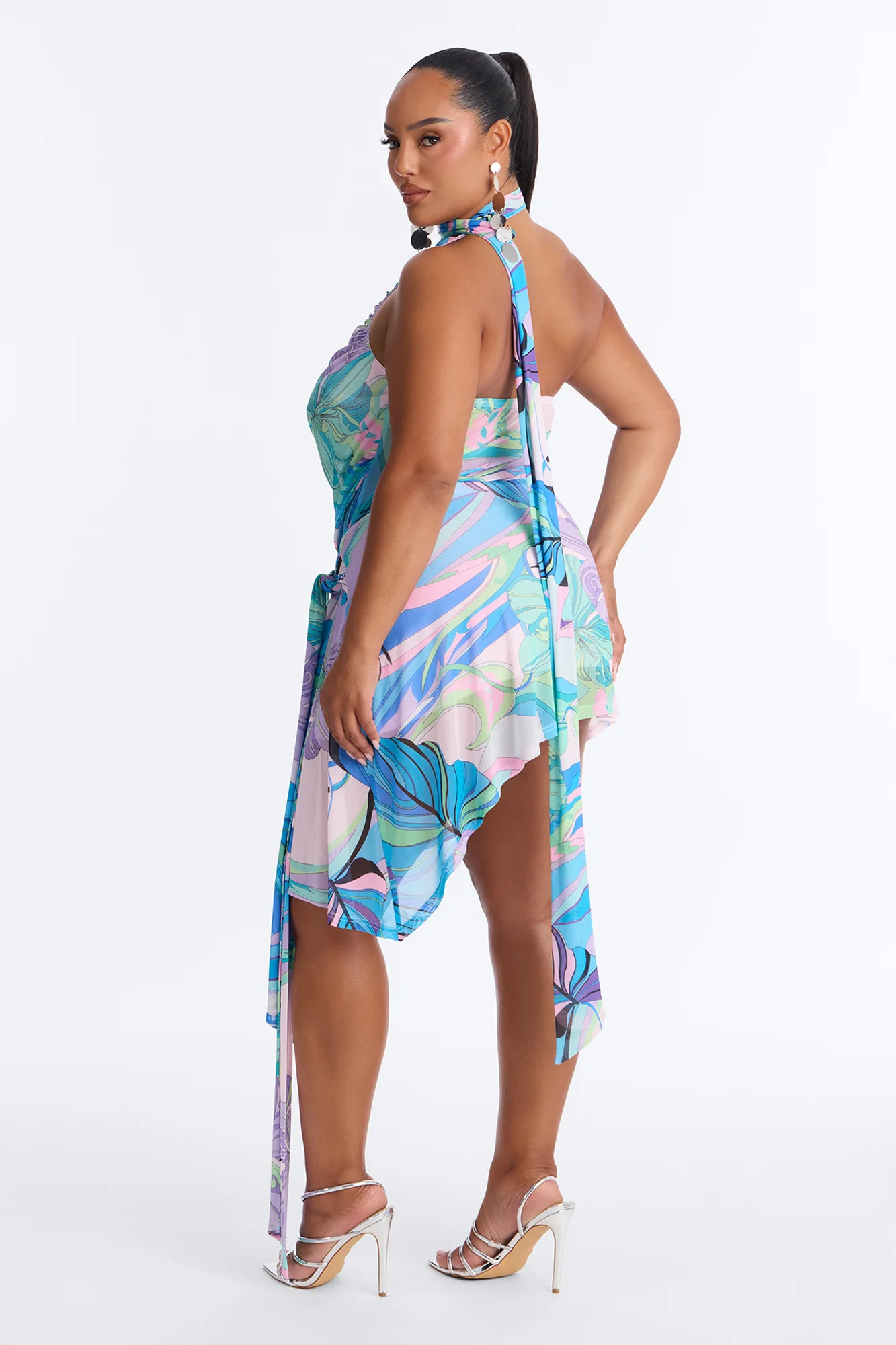 Euro Summer Abstract Mesh Mini Dress - Blue/combo - Image 6
