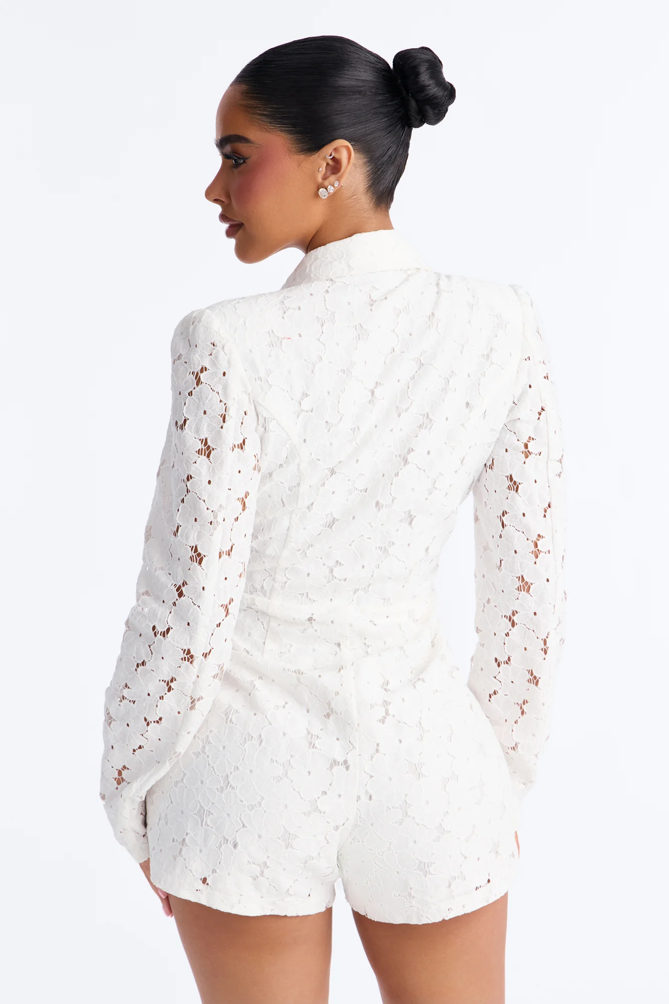 Eva Eyelet Blazer Skort Romper - White - Image 3