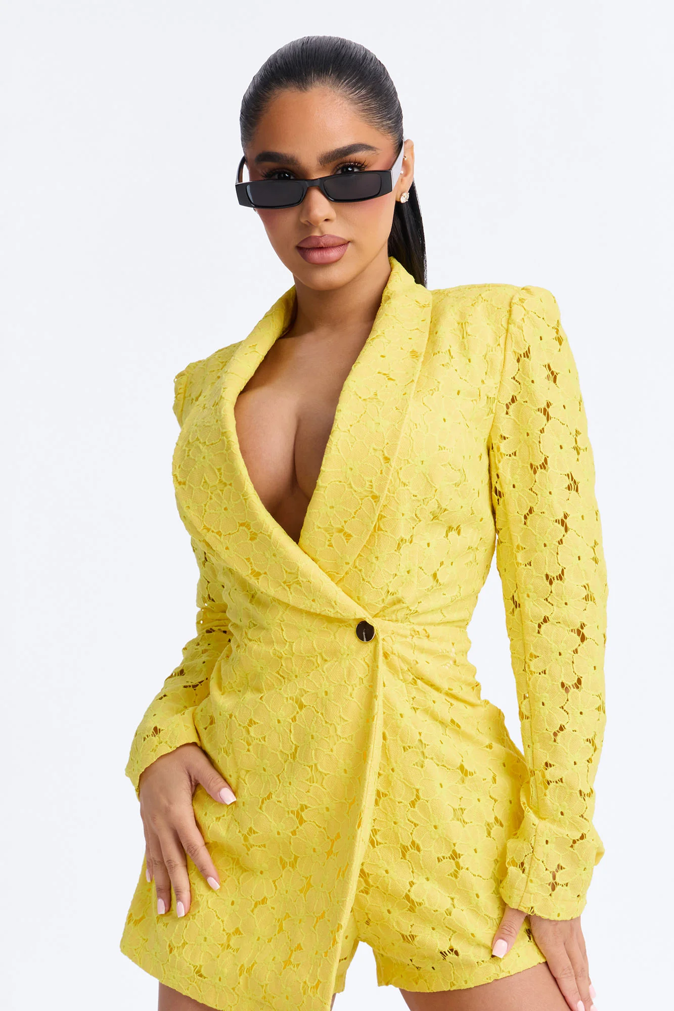 Eva Eyelet Blazer Skort Romper - Yellow - Image 2