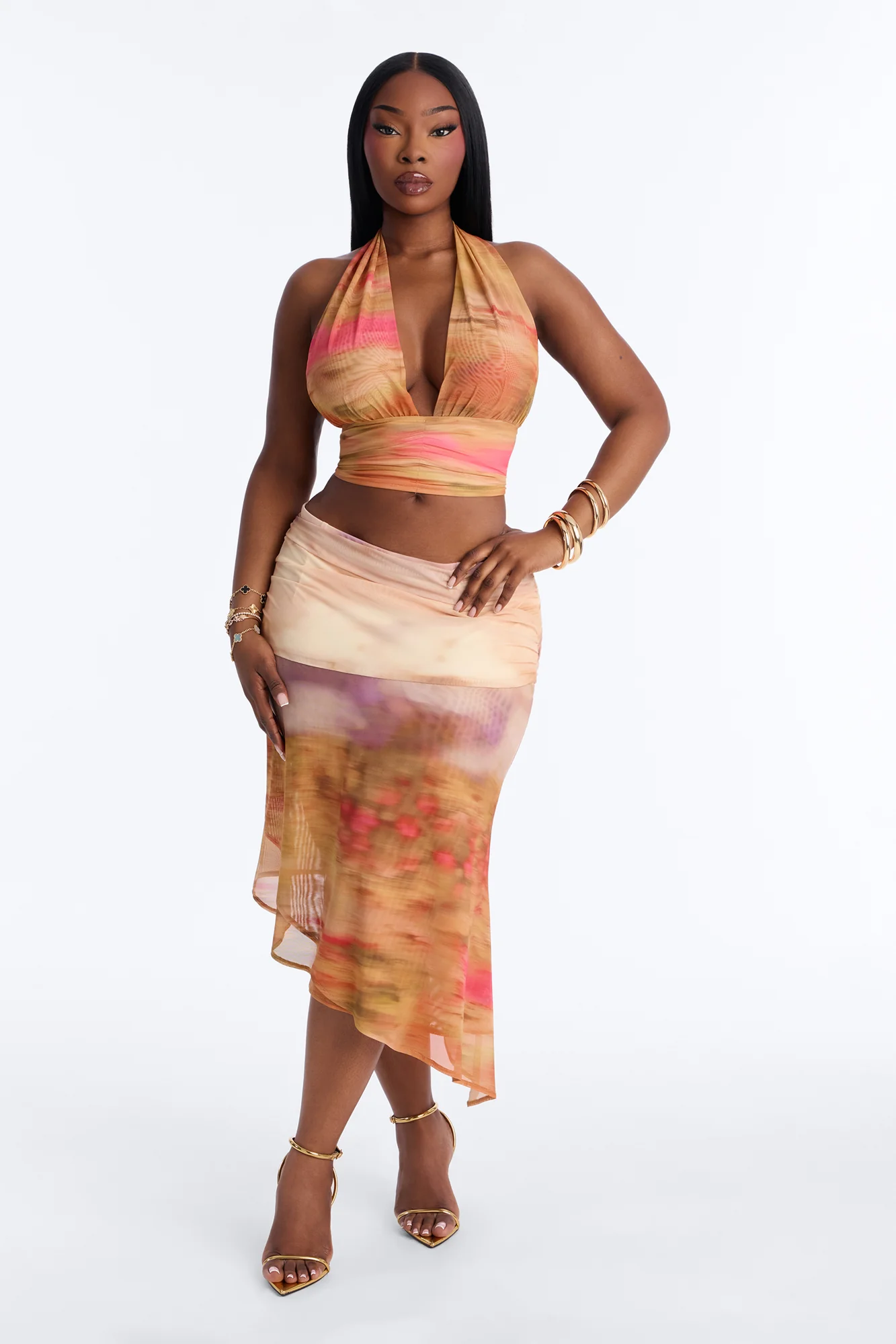 Evalie Mesh Halter Skirt Set - Mustard/combo - Image 5