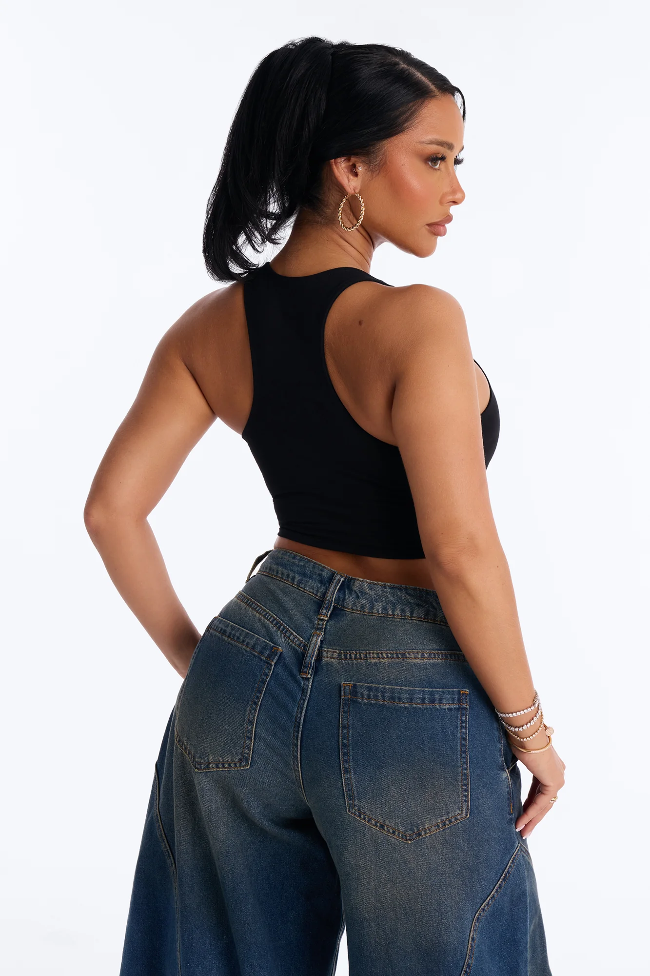 Evalyn Double Lined Cropped Racerback Tank Top - Black - Image 4