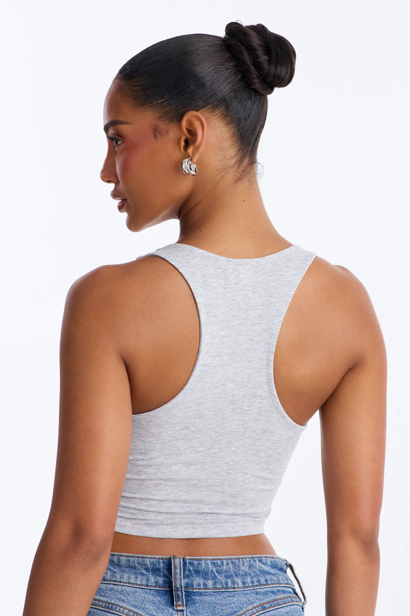 Evalyn Double Lined Cropped Racerback Tank Top - Grey - Image 4