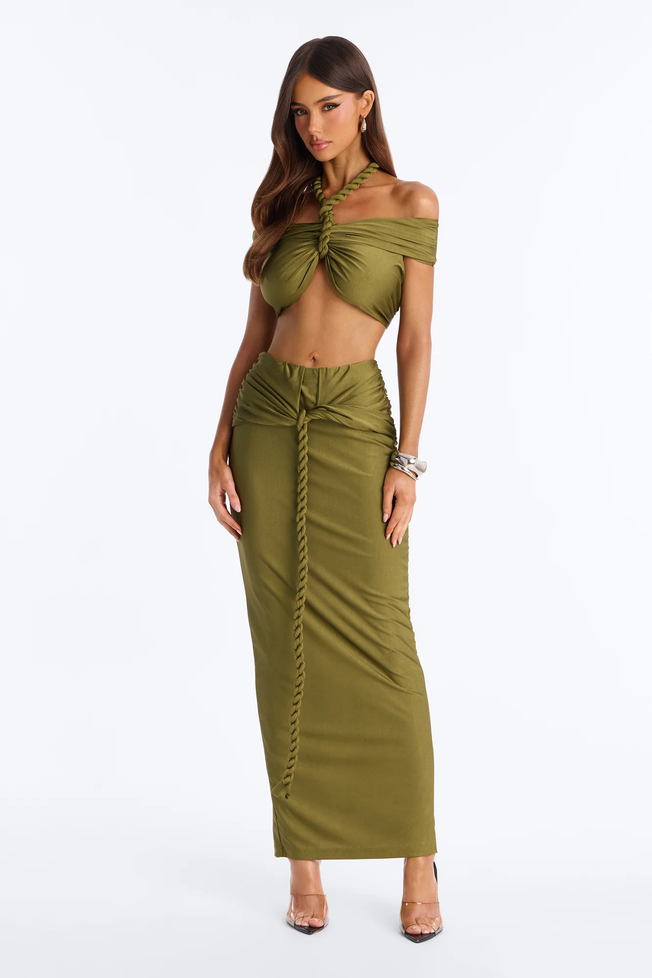 Eve Halter Maxi Skirt Set - Olive
