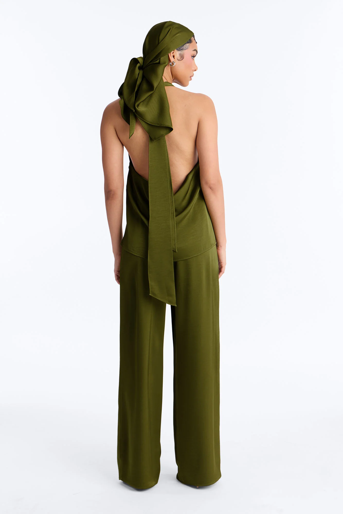 Eve Satin Halter 3 Piece Pant Set - Green - Image 6