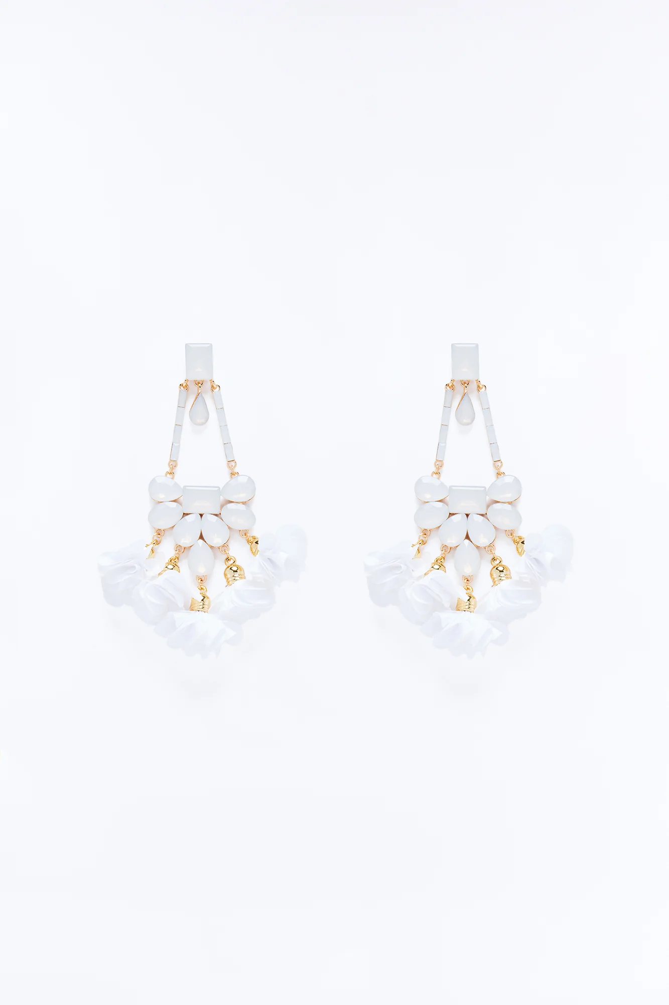 Evelyn Jeweled Drop Earrings - White/Gold - Image 3