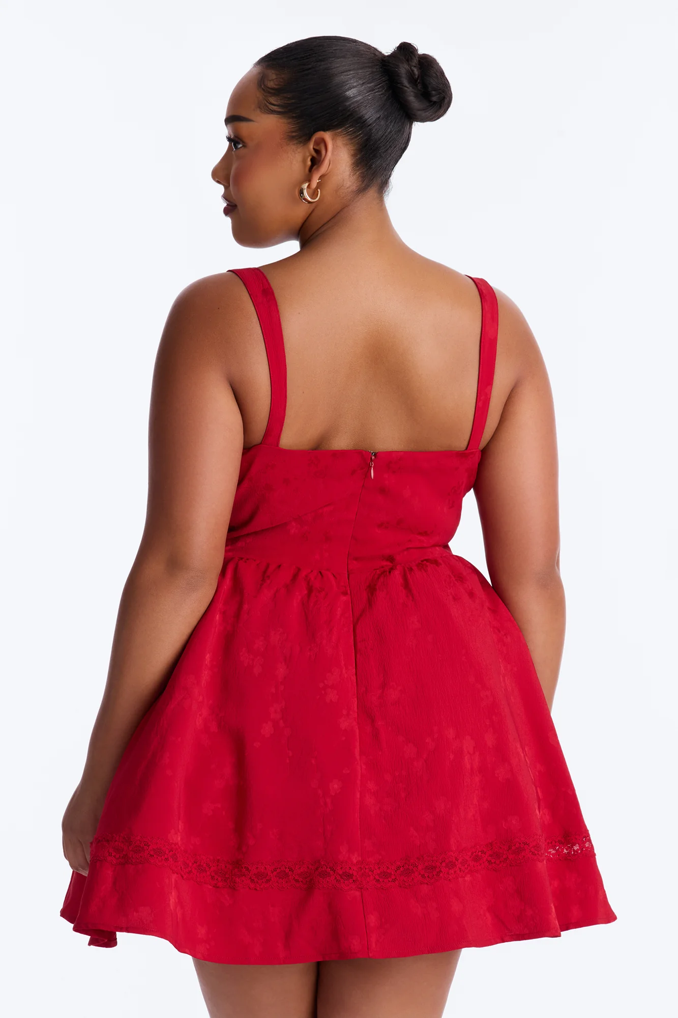 Everly A-Line Jacquard Mini Dress - Red - Image 7