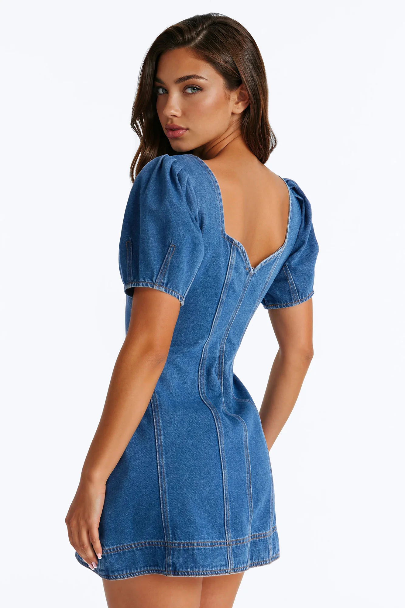 Everly Short Sleeve Denim Mini Dress - Denim - Image 4