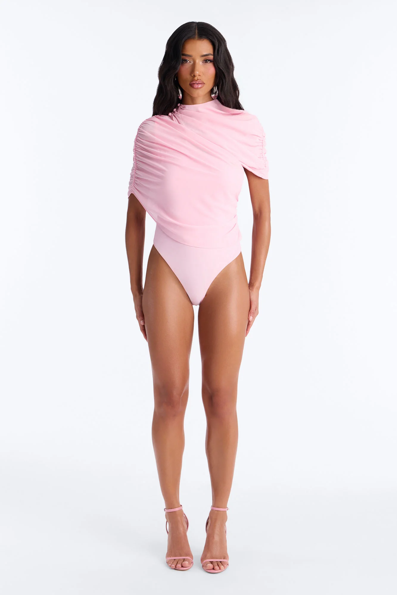 Everyday Confidence Draped Chiffon Bodysuit - Pink