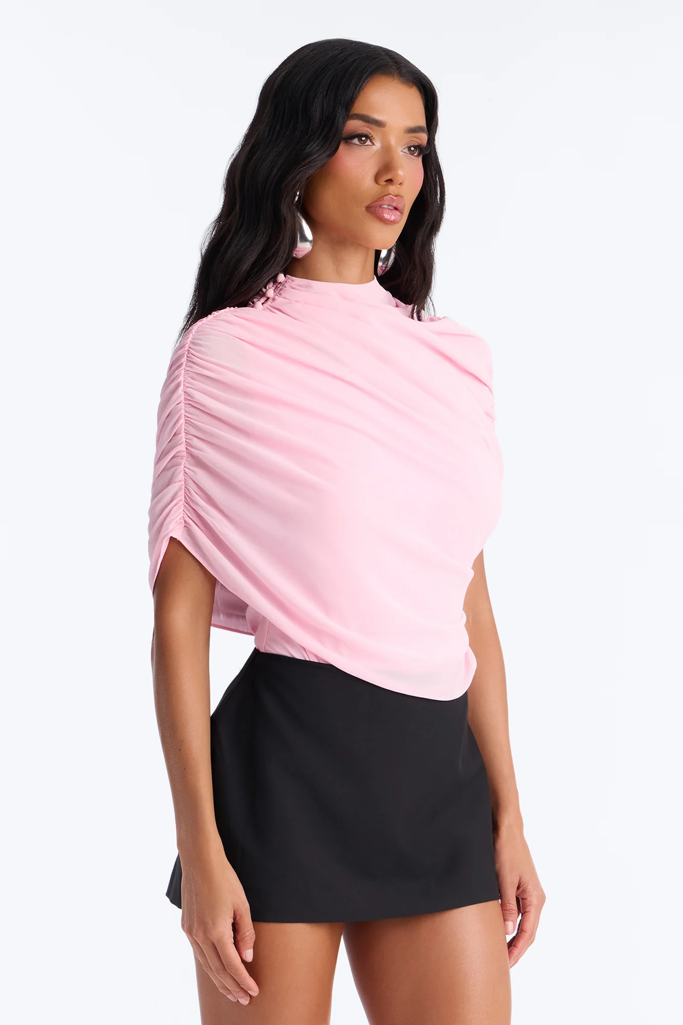 Everyday Confidence Draped Chiffon Bodysuit - Pink - Image 3