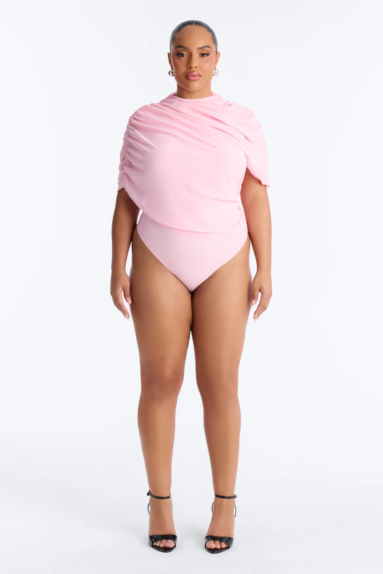 Everyday Confidence Draped Chiffon Bodysuit - Pink - Image 6