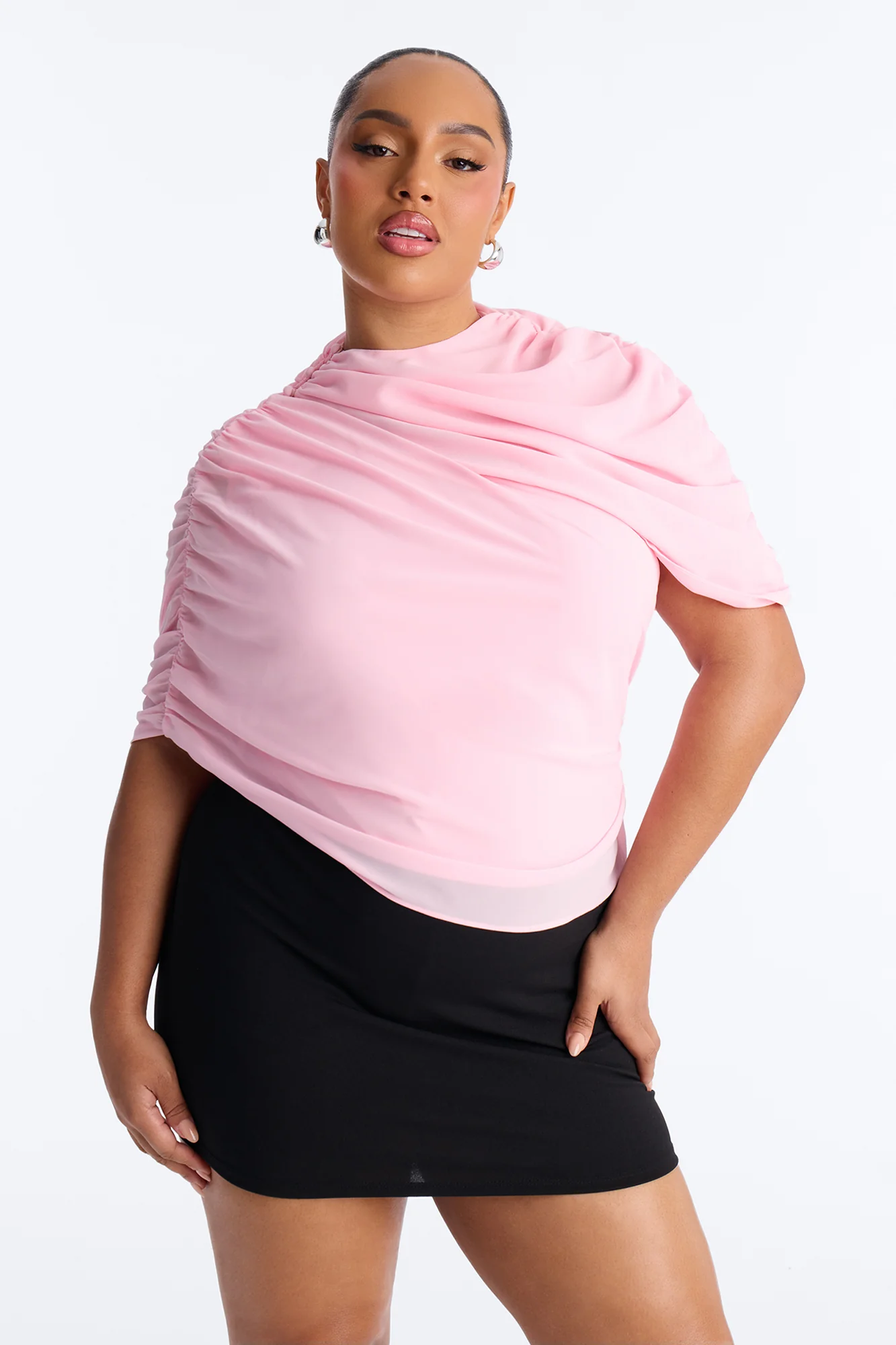Everyday Confidence Draped Chiffon Bodysuit - Pink - Image 8