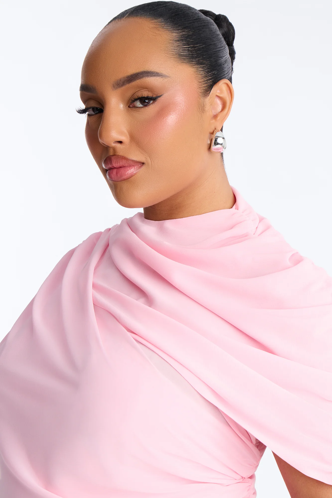 Everyday Confidence Draped Chiffon Bodysuit - Pink - Image 9