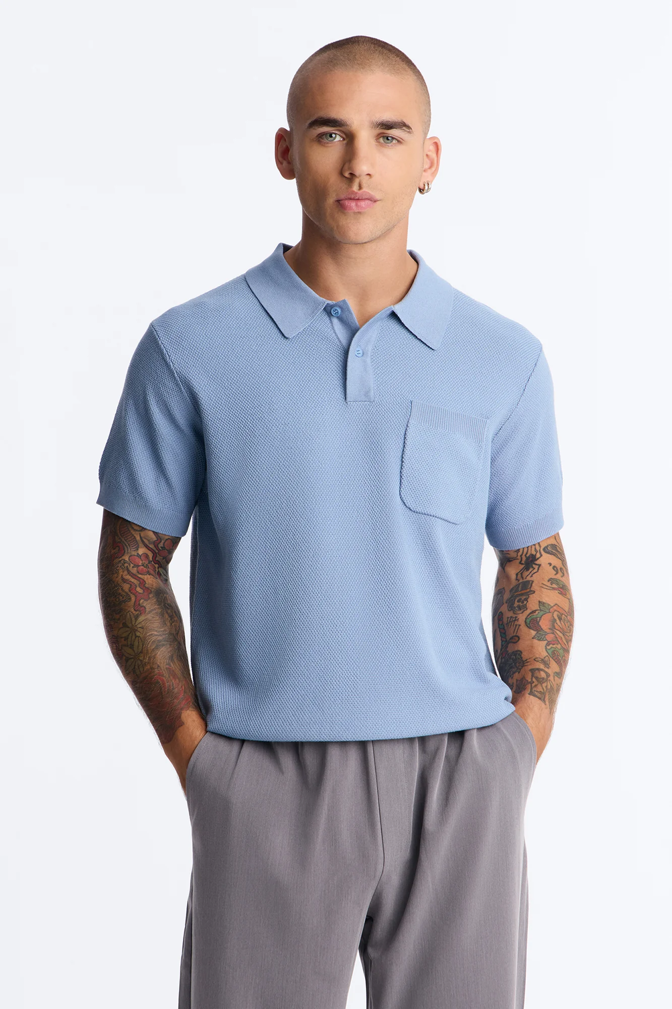 Everyday Pocket Pique Polo - Light Blue