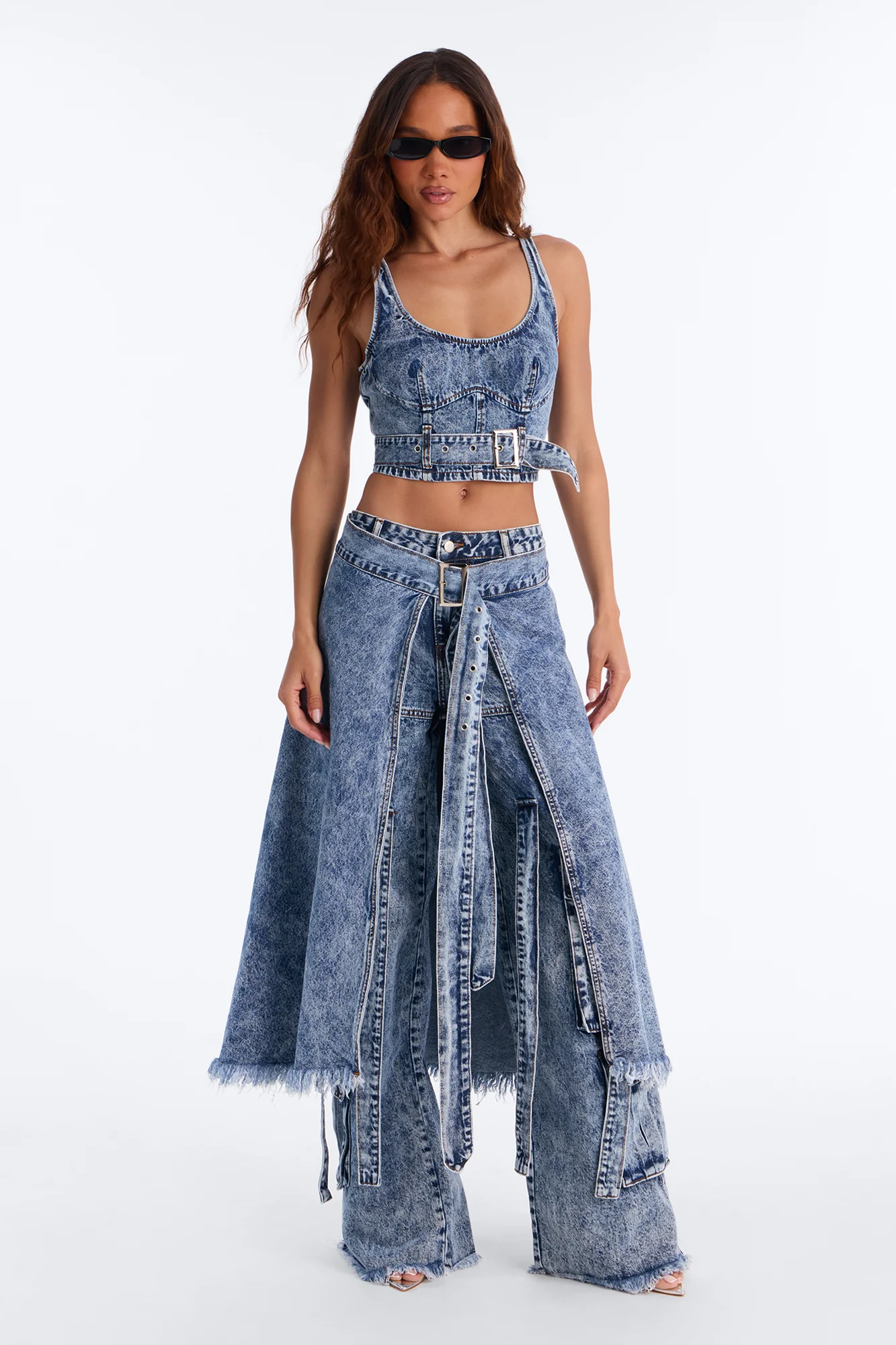 Everything I Wanted Belted Denim Corset Top - Medium Wash - Image 2