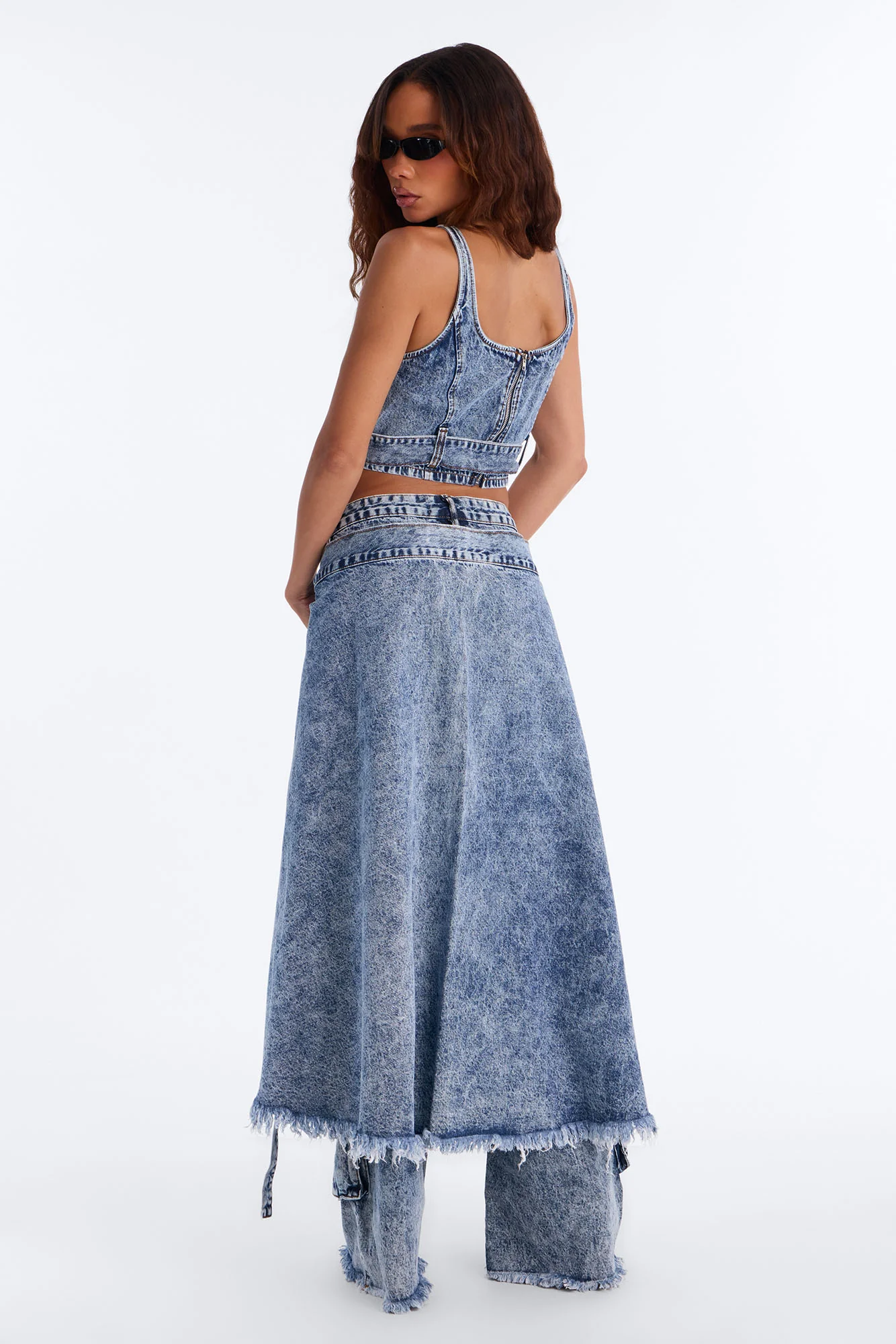 Everything I Wanted Belted Overlay Wide Leg Jeans - Medium Wash - Image 6