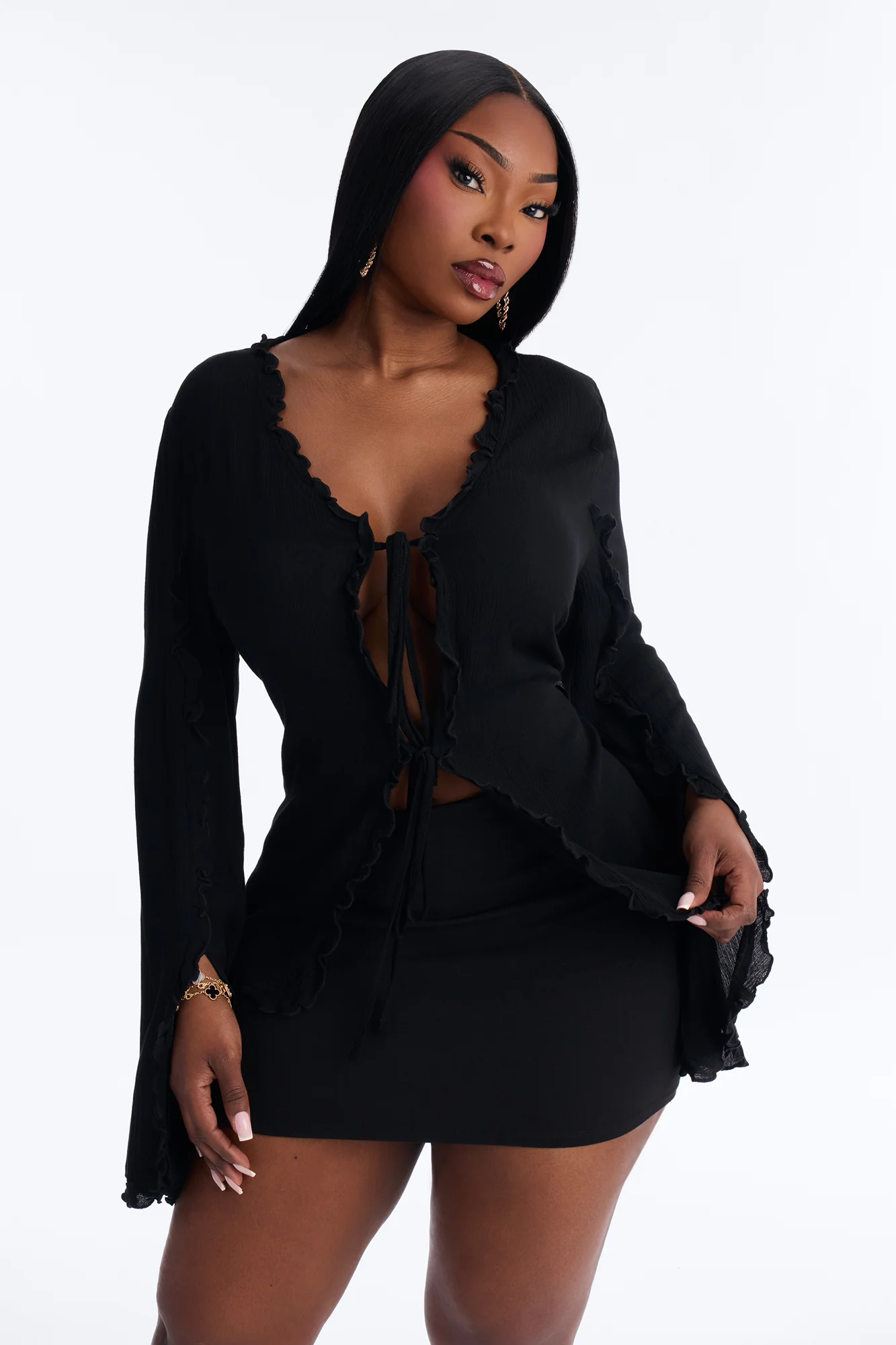 Everything Pretty Ruffle Gauze Flyaway Top - Black - Image 5