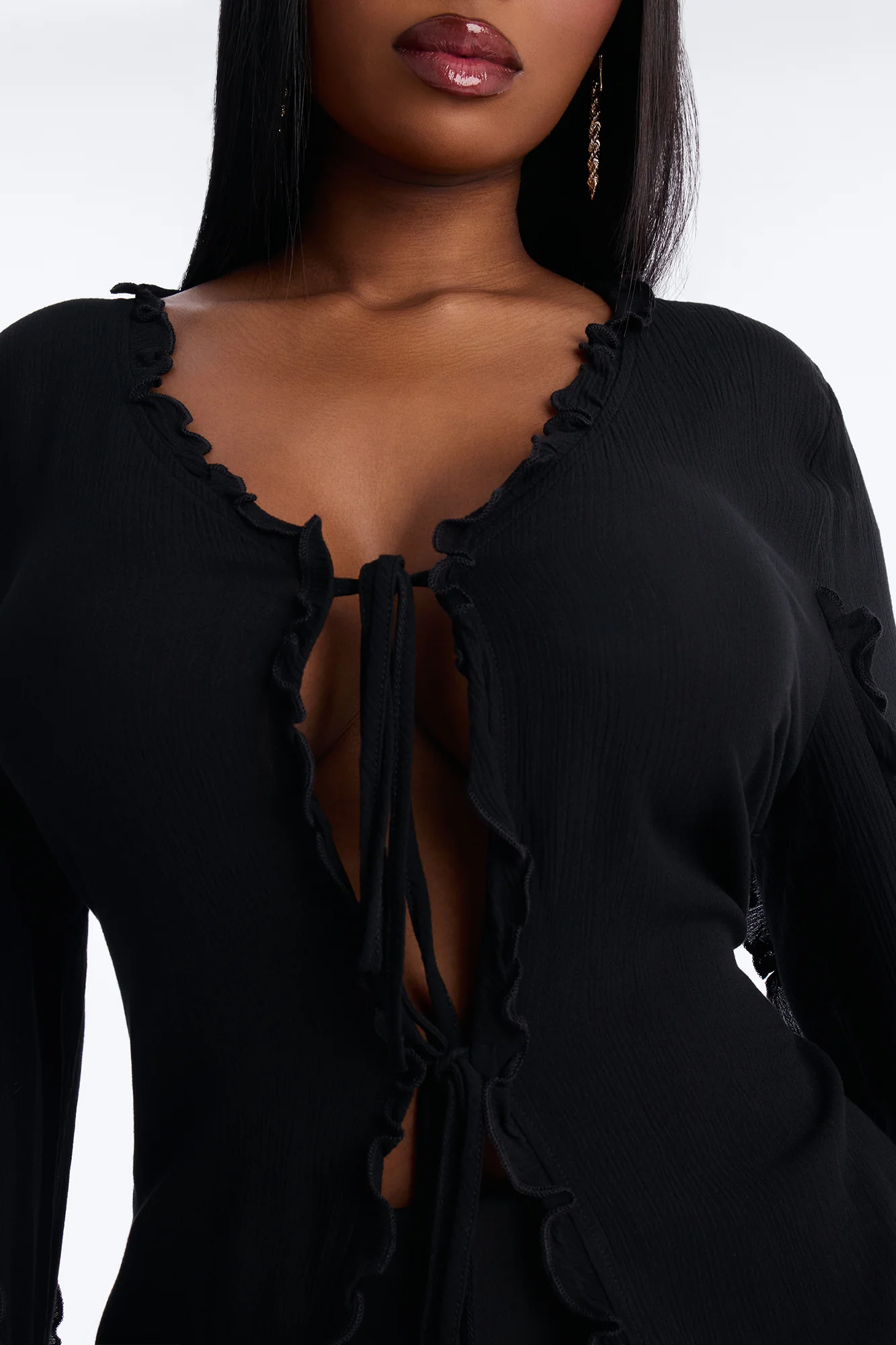 Everything Pretty Ruffle Gauze Flyaway Top - Black - Image 7