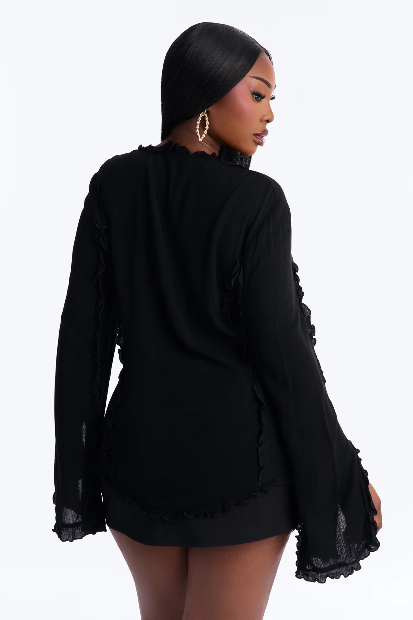 Everything Pretty Ruffle Gauze Flyaway Top - Black - Image 8