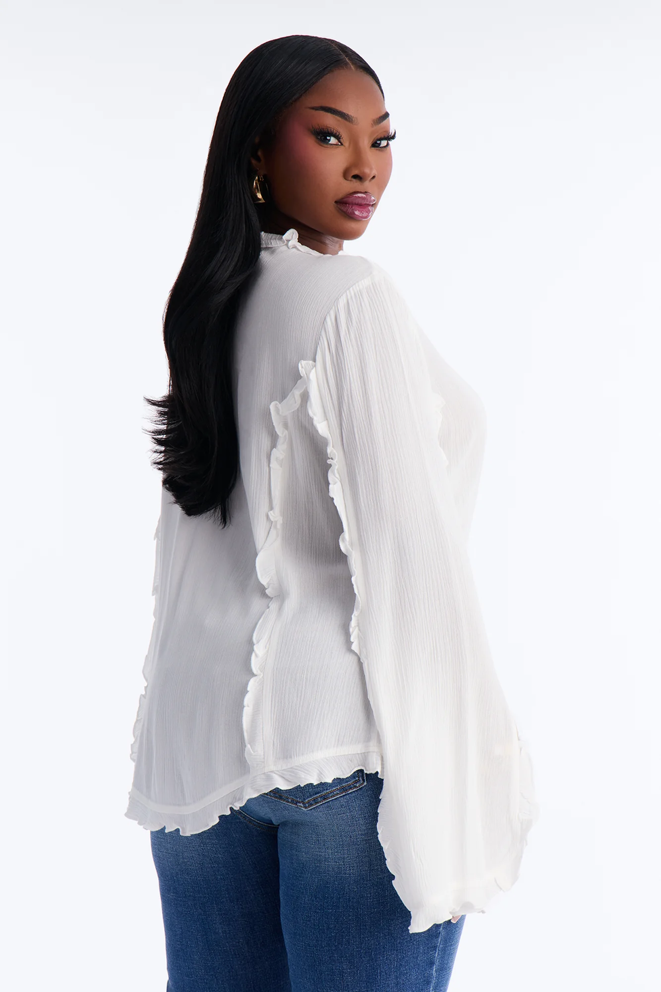 Everything Pretty Ruffle Gauze Flyaway Top - White - Image 7