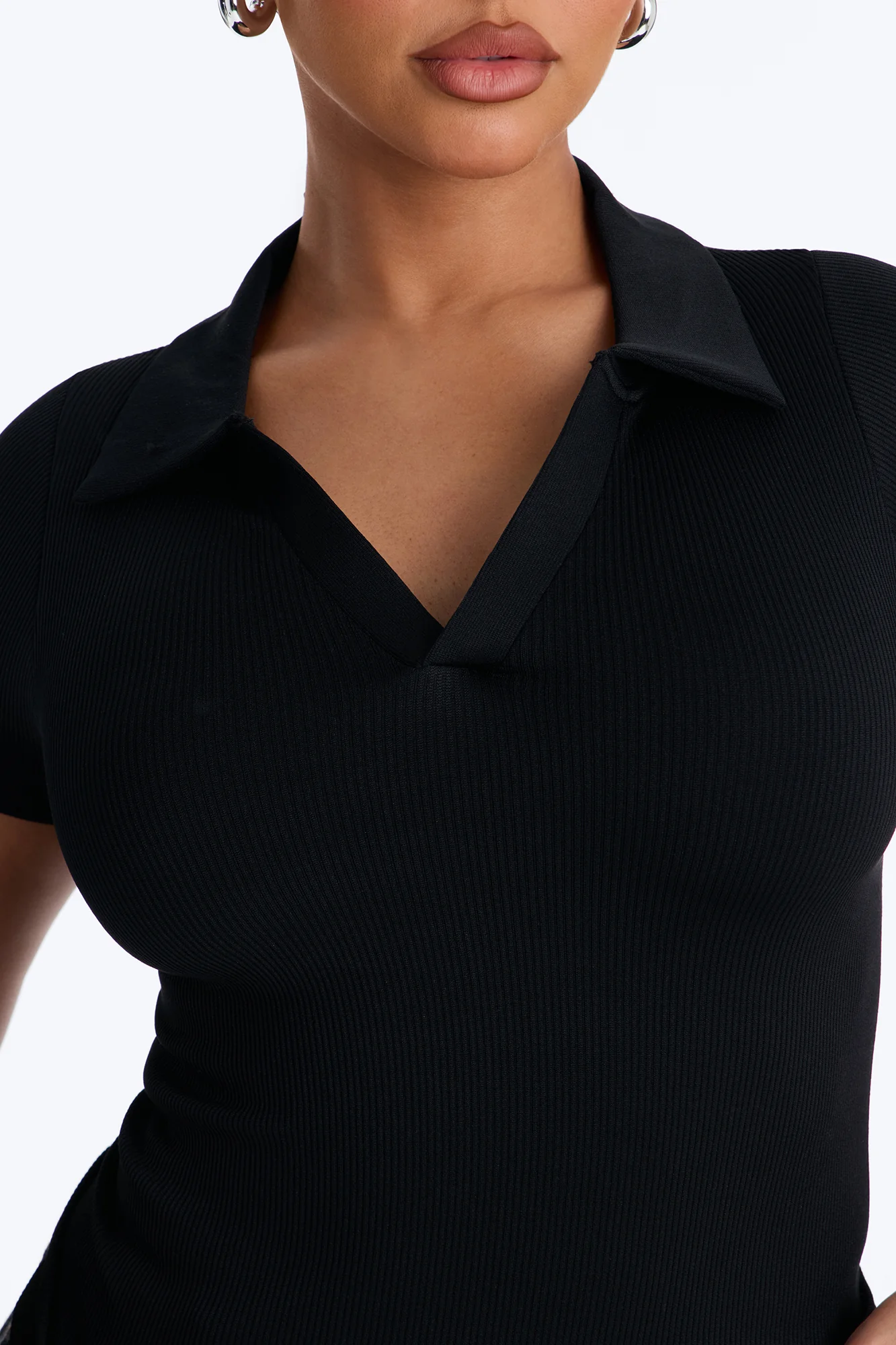 Evie Seamless Basic Polo Top - Black - Image 3