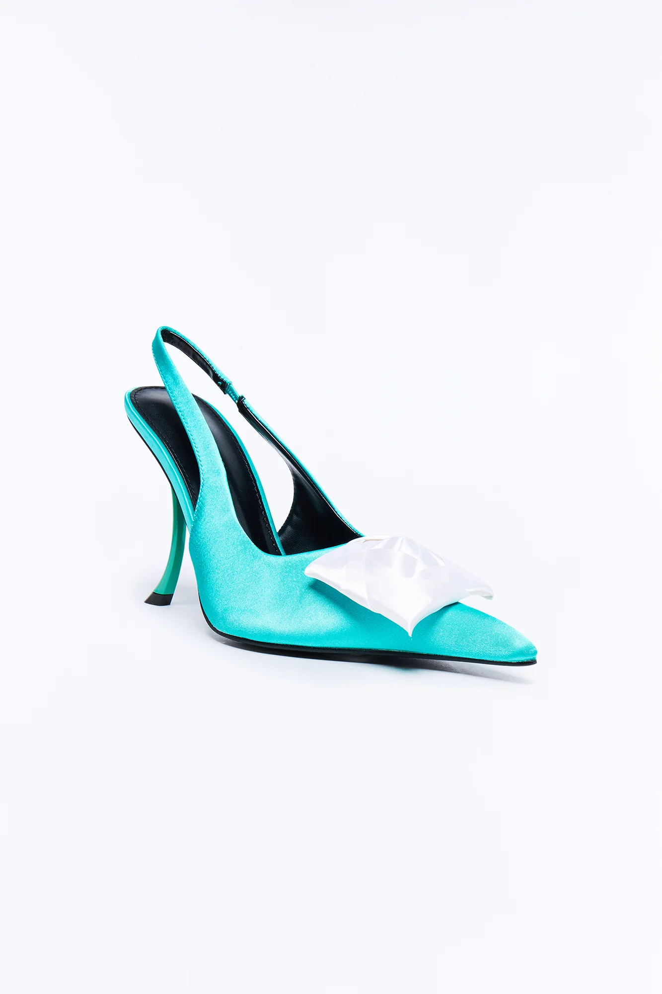 Exquisite Satin Slingback Pumps - Turquoise - Image 2