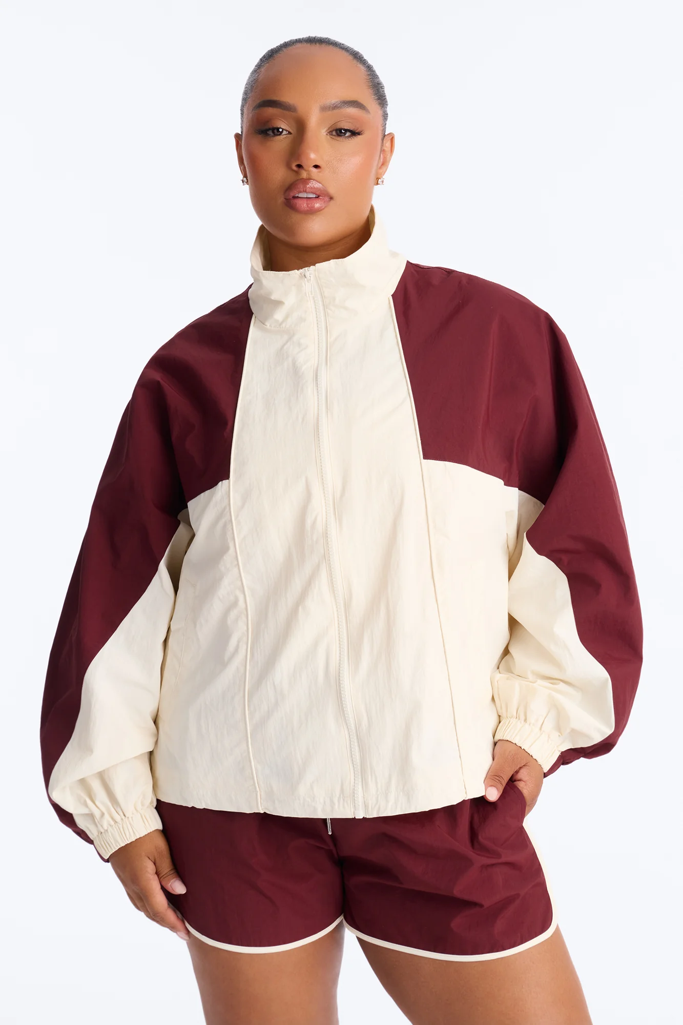 Extra Mile Color Block Windbreaker Jacket - Burgundy - Image 5
