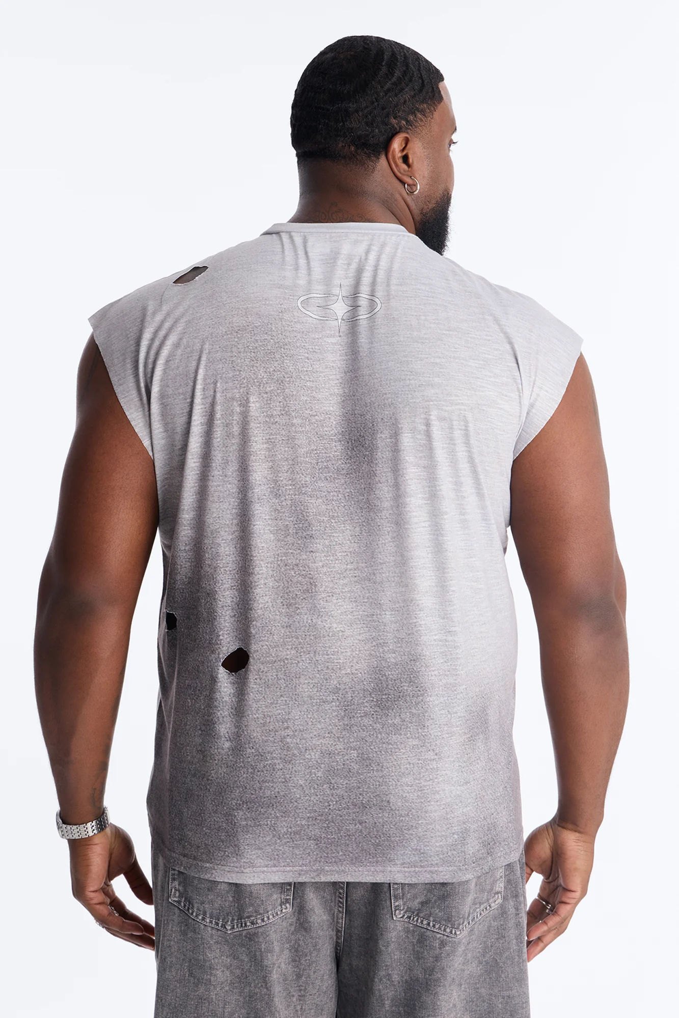 Fade to Star Muscle Tank Tee Shirt - Grey - Image 9