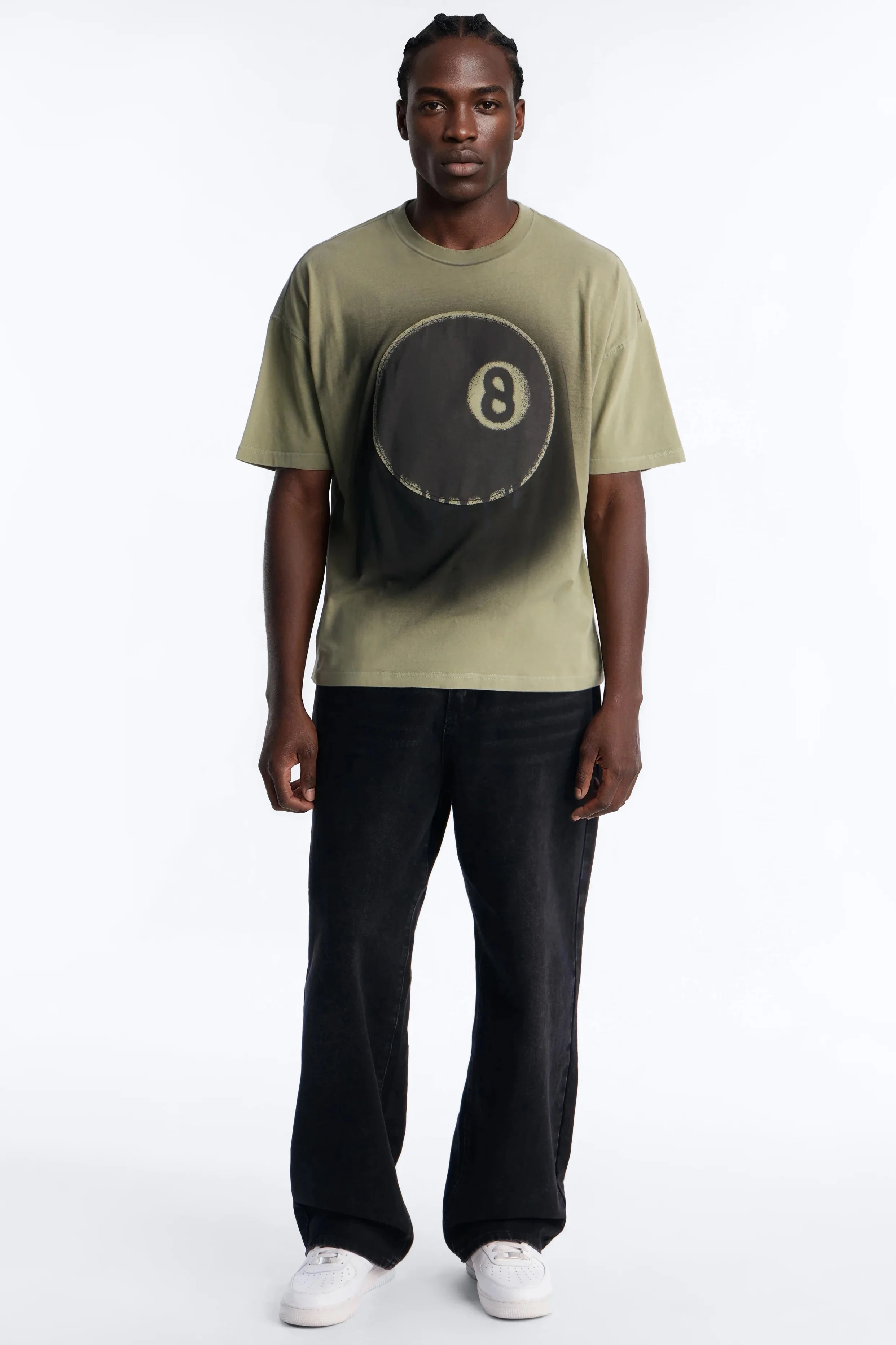 Fading Out 8 Ball Short Sleeve Tee - Olive - Image 2