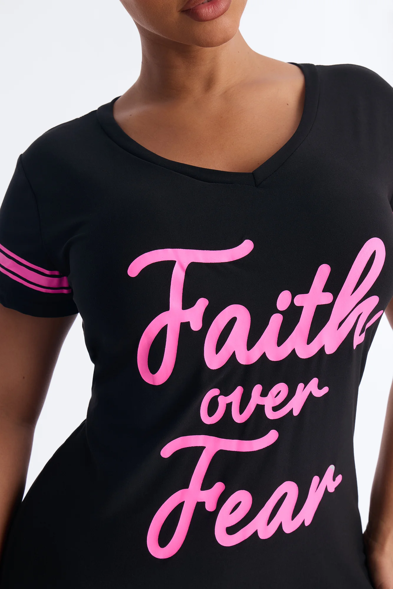 Faith Over Fear Short Sleeve PJ Sleep Shirt - Black/Pink - Image 2