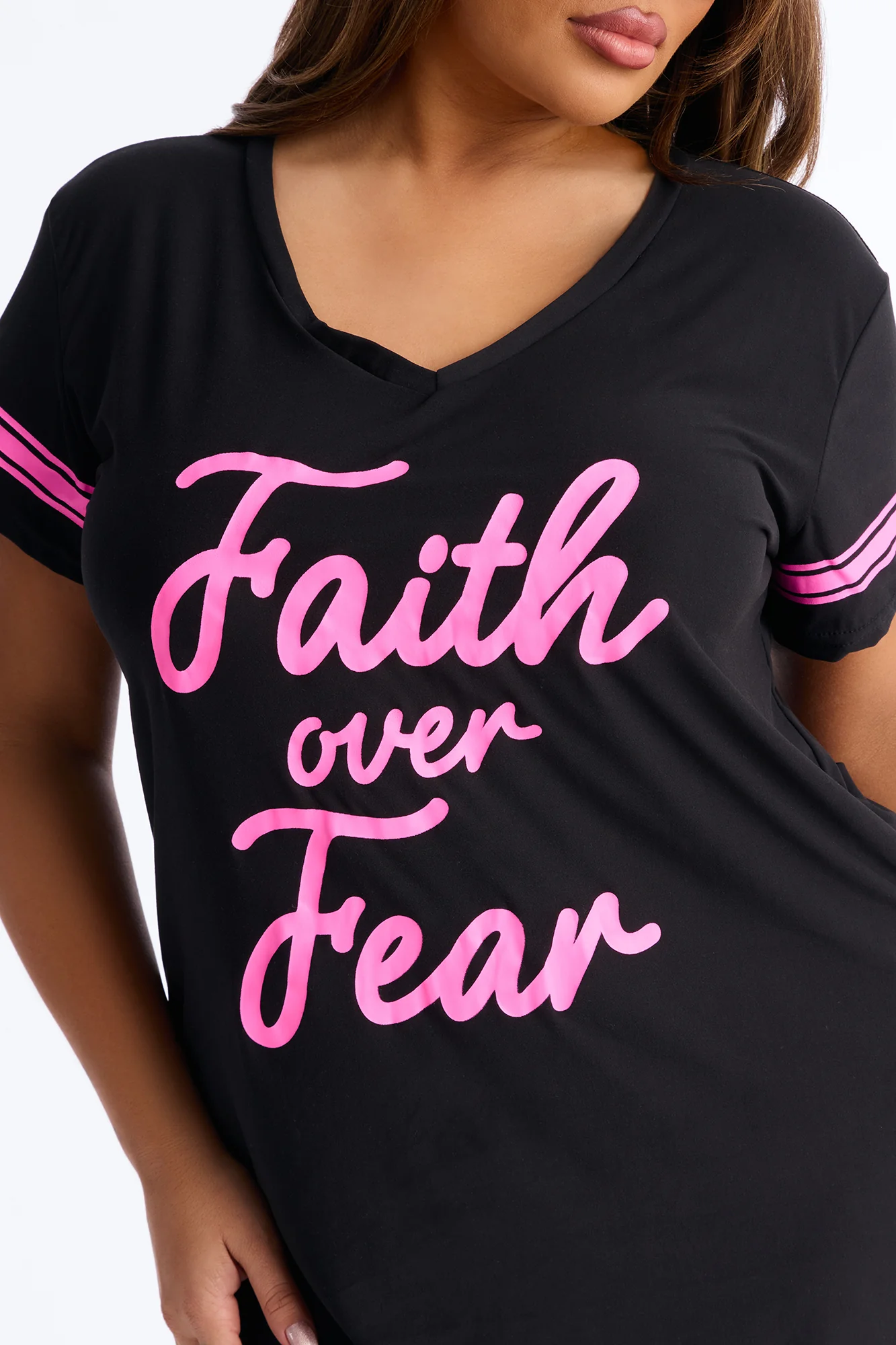 Faith Over Fear Short Sleeve PJ Sleep Shirt - Black/Pink - Image 5