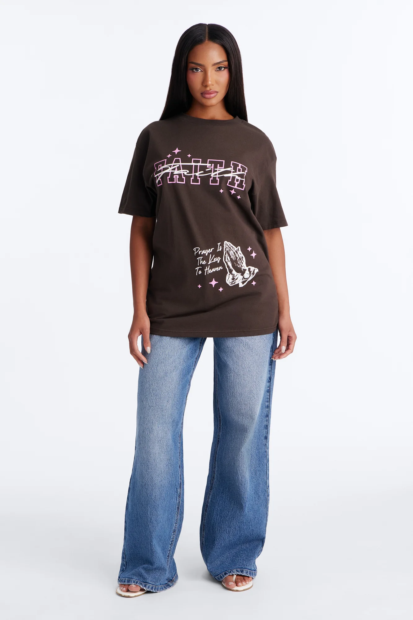 Faith Praying Hands Tee - Brown - Image 2