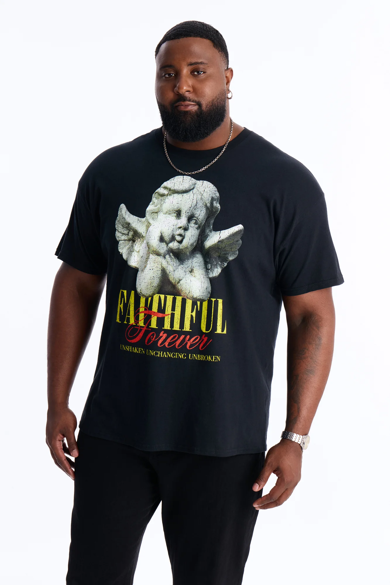 Faithful Forever Angel Short Sleeve Tee - Black - Image 4