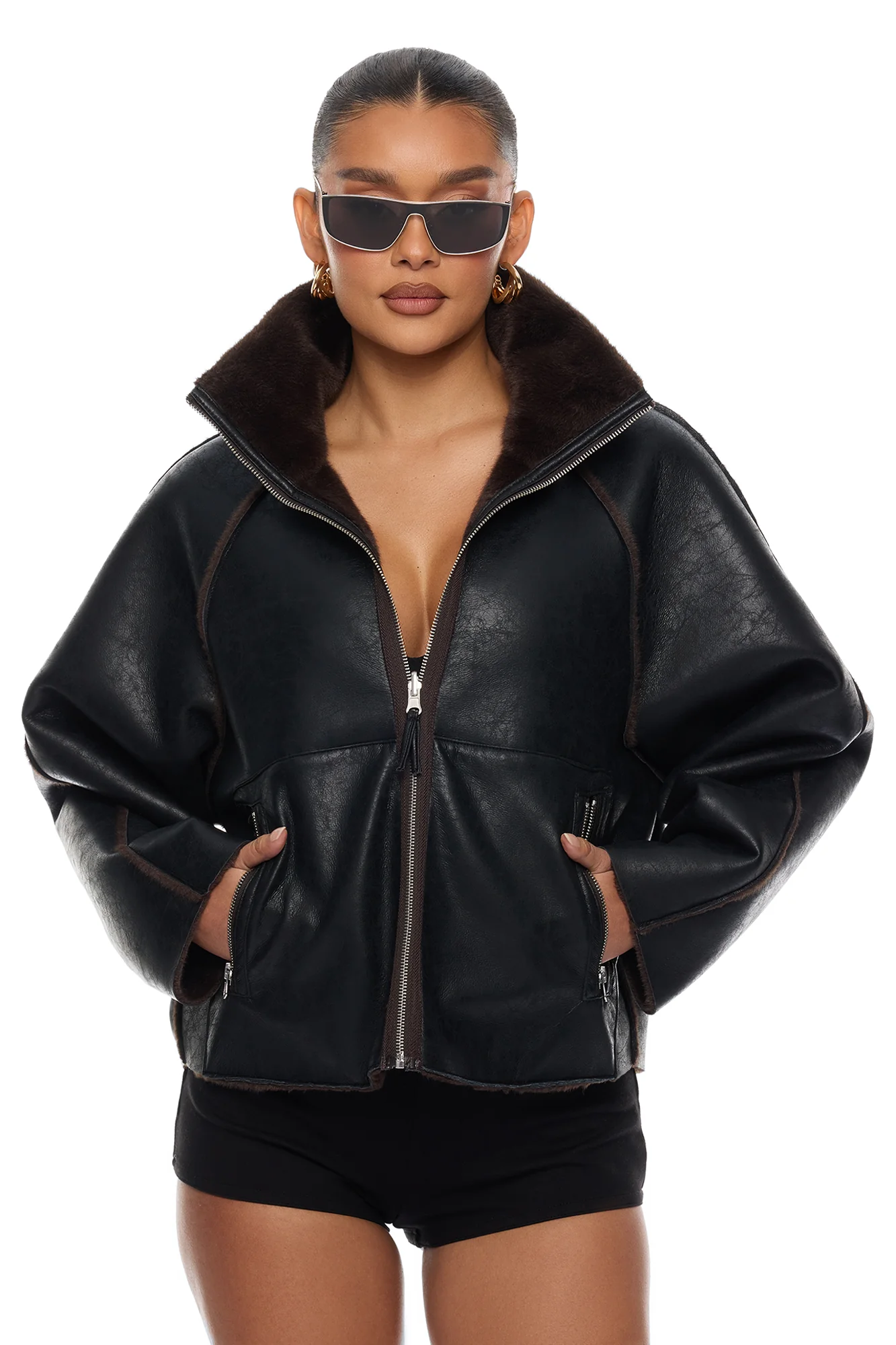 Fallon Reversible Faux Leather Jacket - Black/Brown