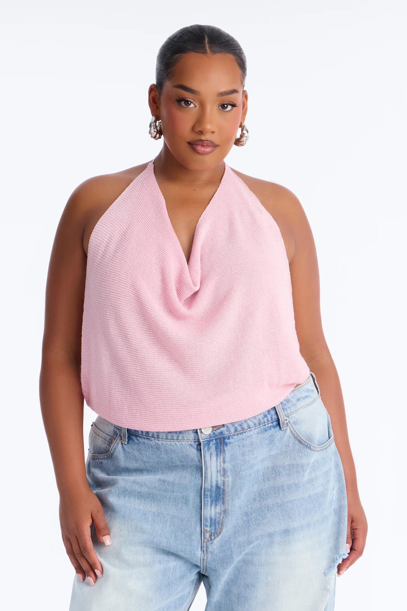 Fantasy Girl Shimmer Sweater Halter Top - Pink - Image 5